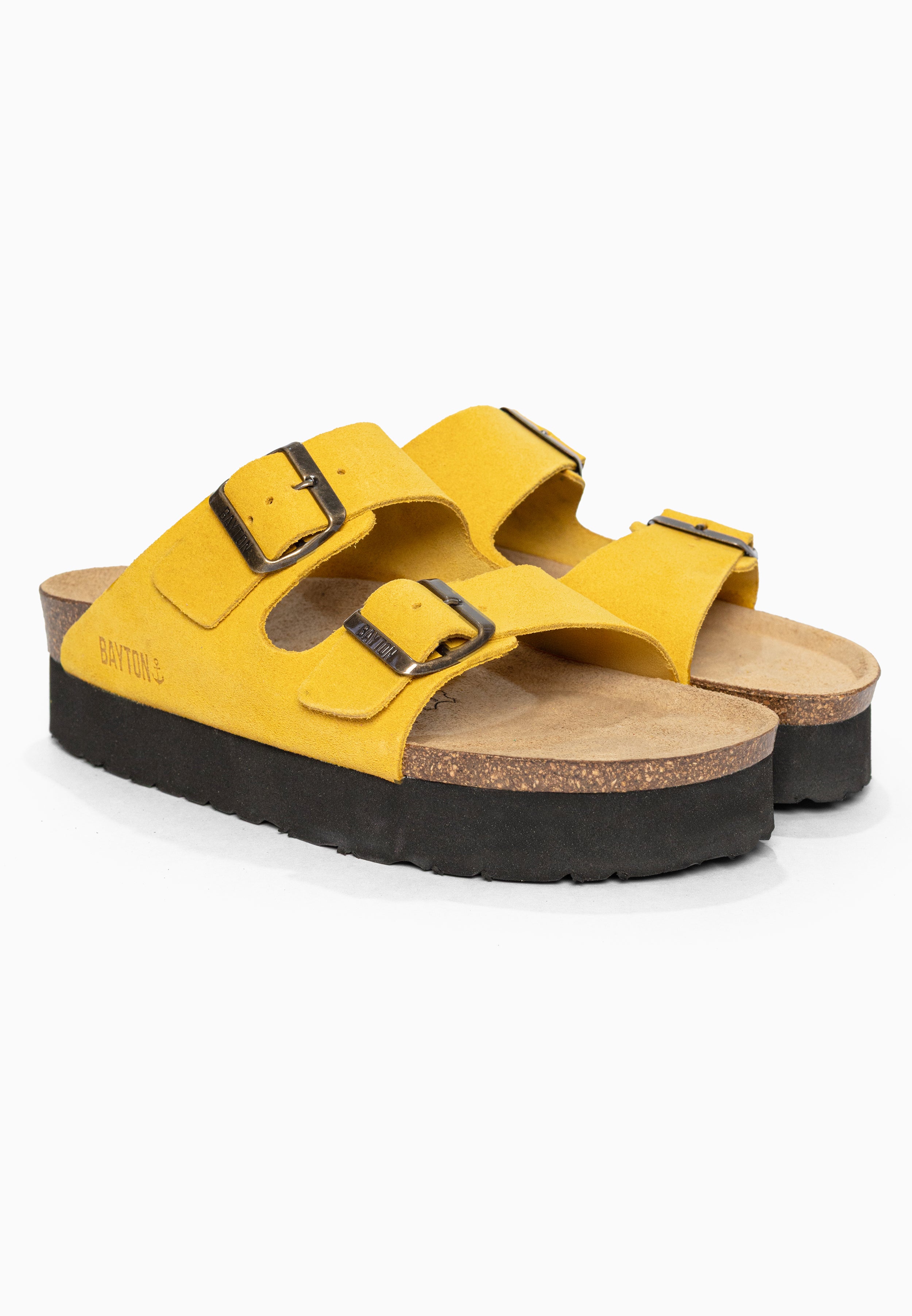 Sandales à Plateforme Japet Jaune en Cuir Suédé Bayton pour Femme