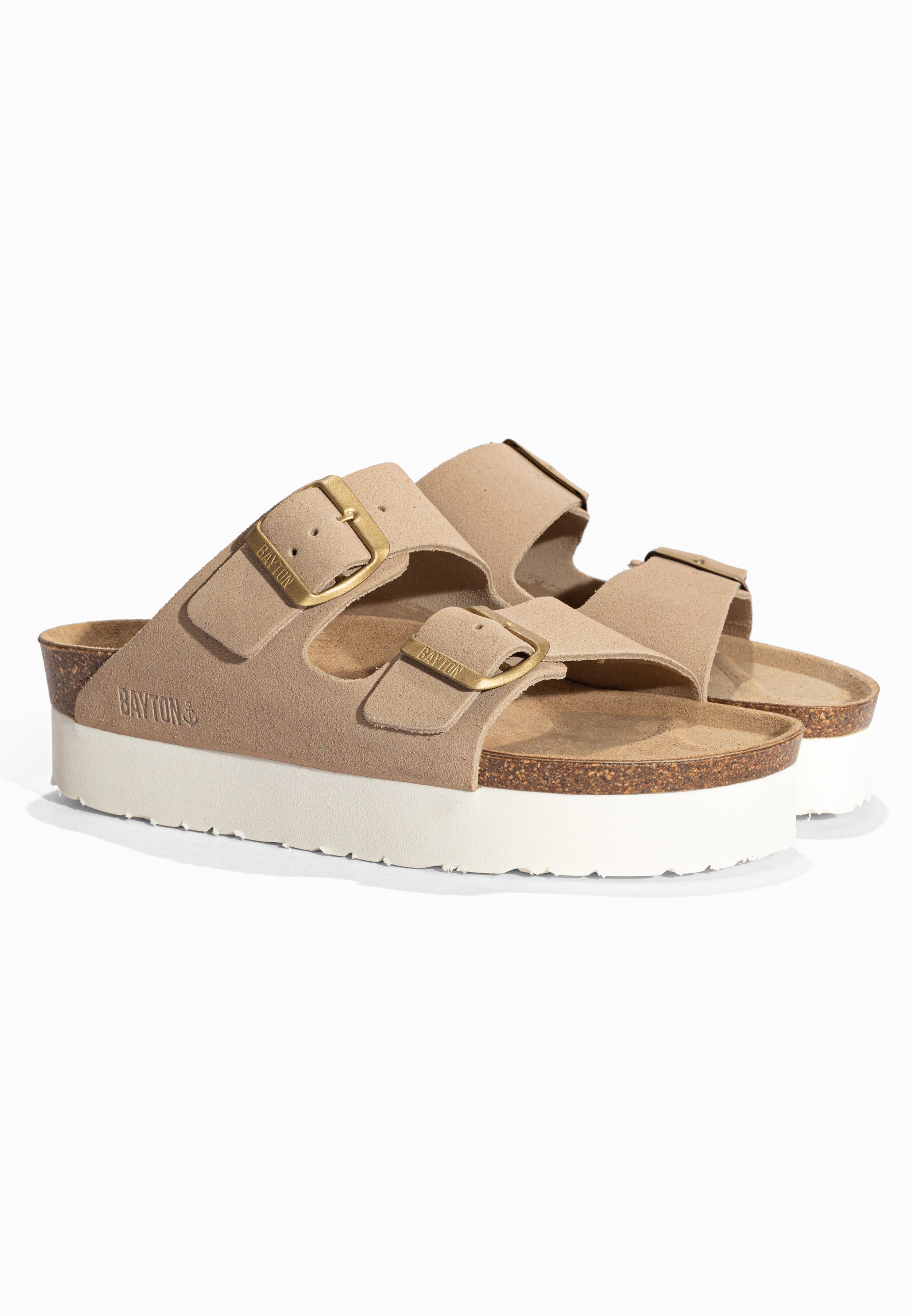 Sandales à Plateforme Japet Beige en Cuir Suédé Bayton pour Femme