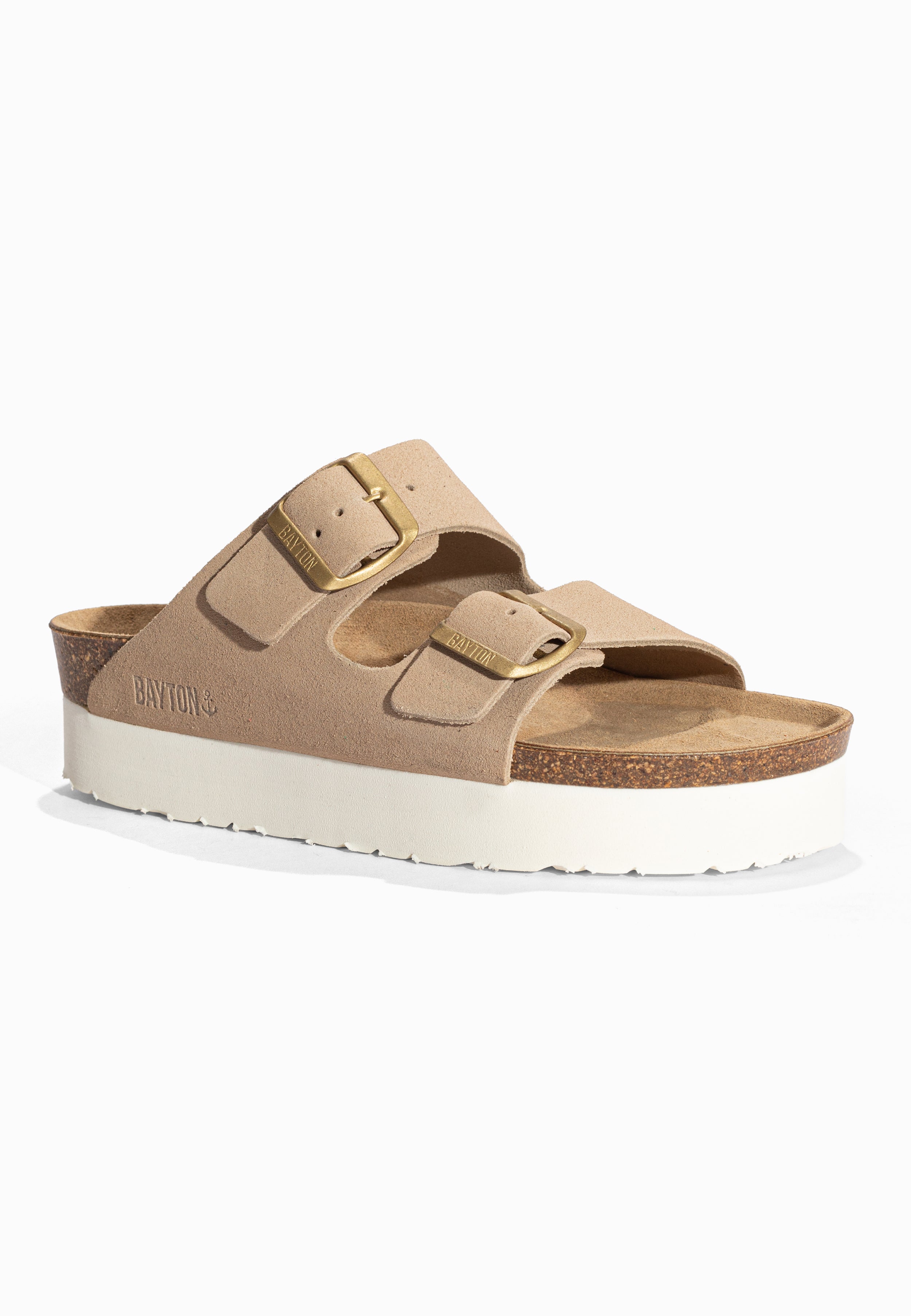 Sandales à Plateforme Japet Beige en Cuir Suédé Bayton pour Femme