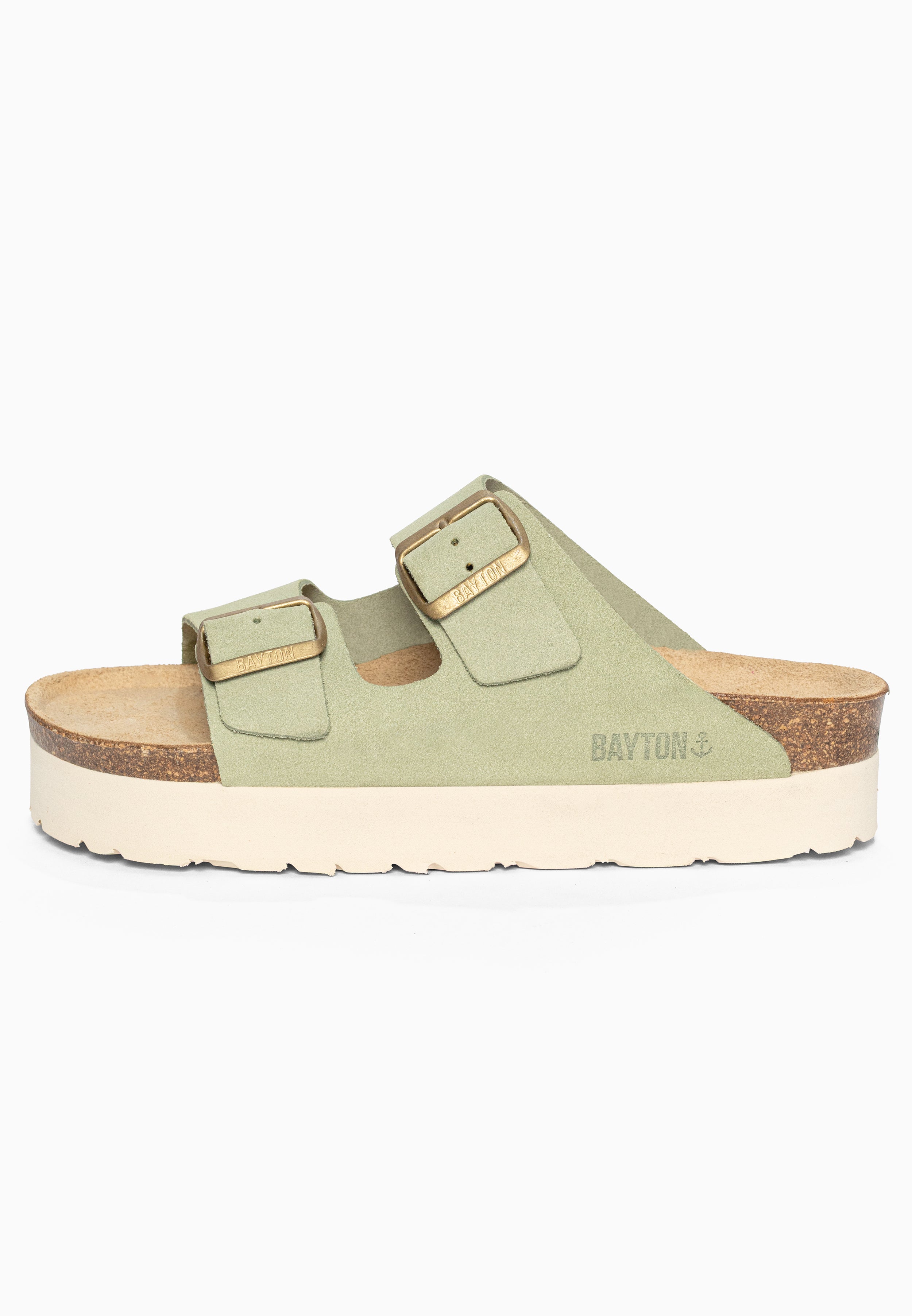 Sandales à Plateforme Japet Vert en Cuir Suédé Bayton pour Femme