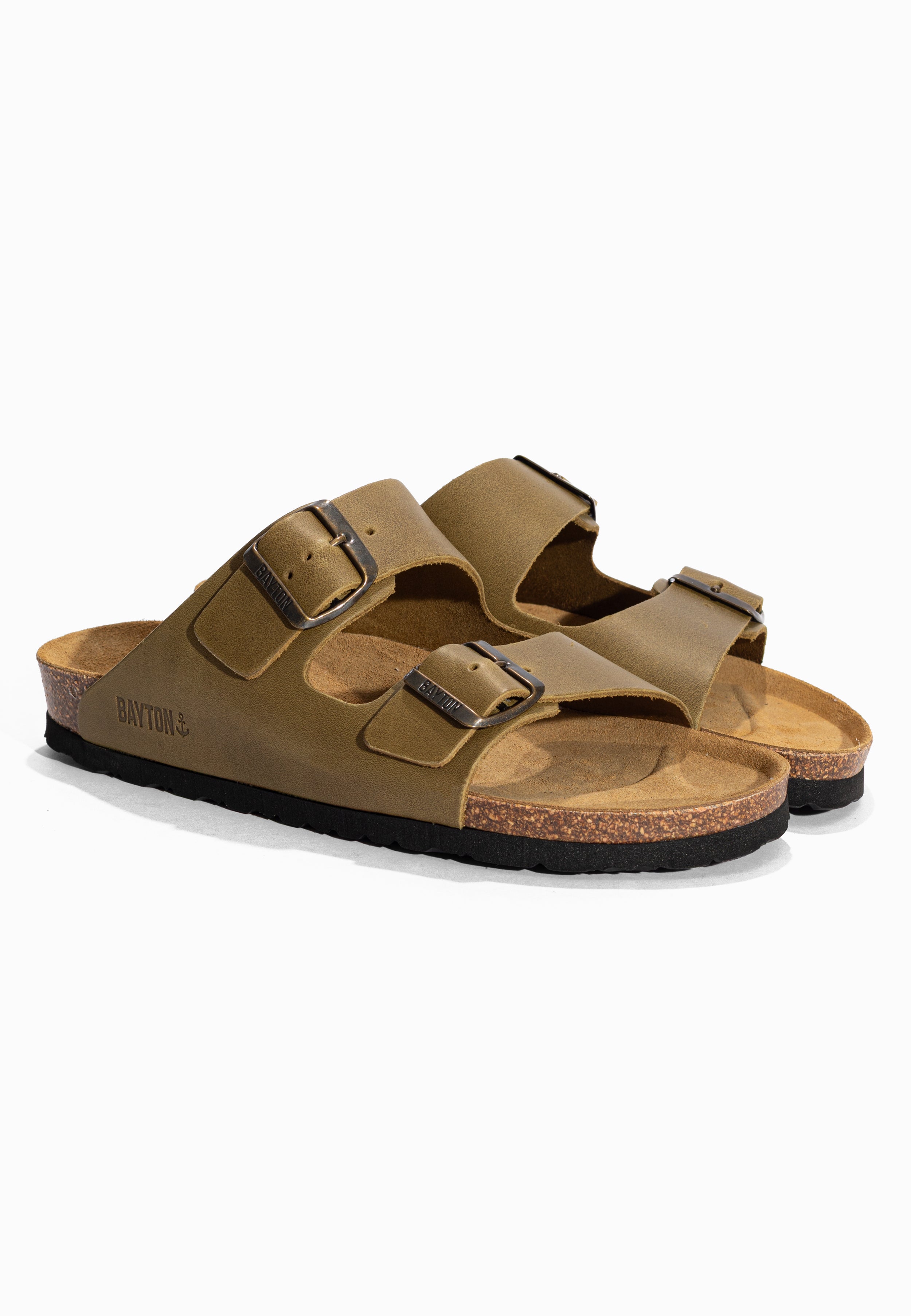 Sandales 2 Brides Atlas Kaki en Cuir Bayton pour Homme