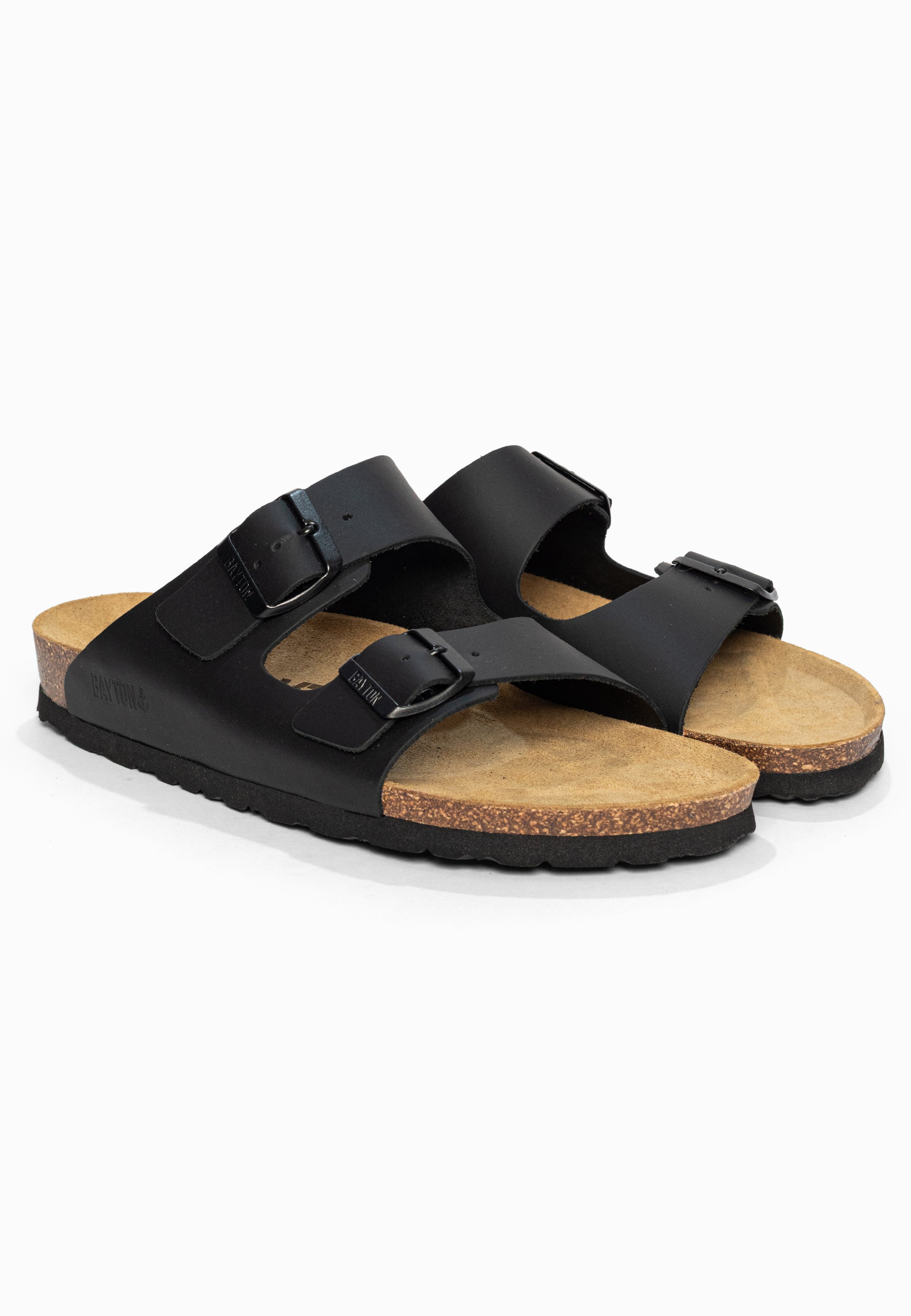 Sandales 2 Brides Atlas Noir en Cuir Bayton pour Homme