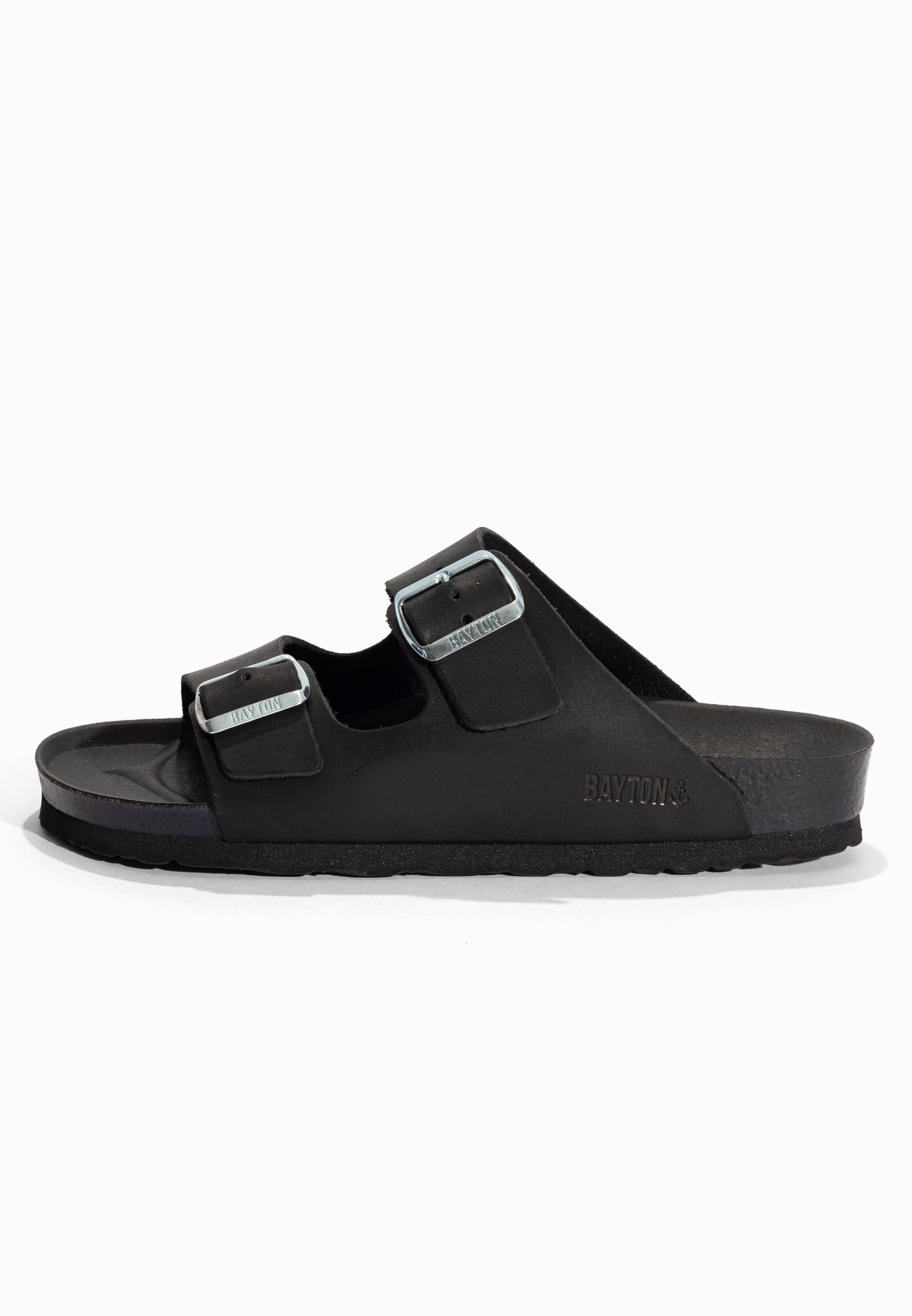 Sandales 2 Brides Atlas Noir en Cuir Bayton pour Homme