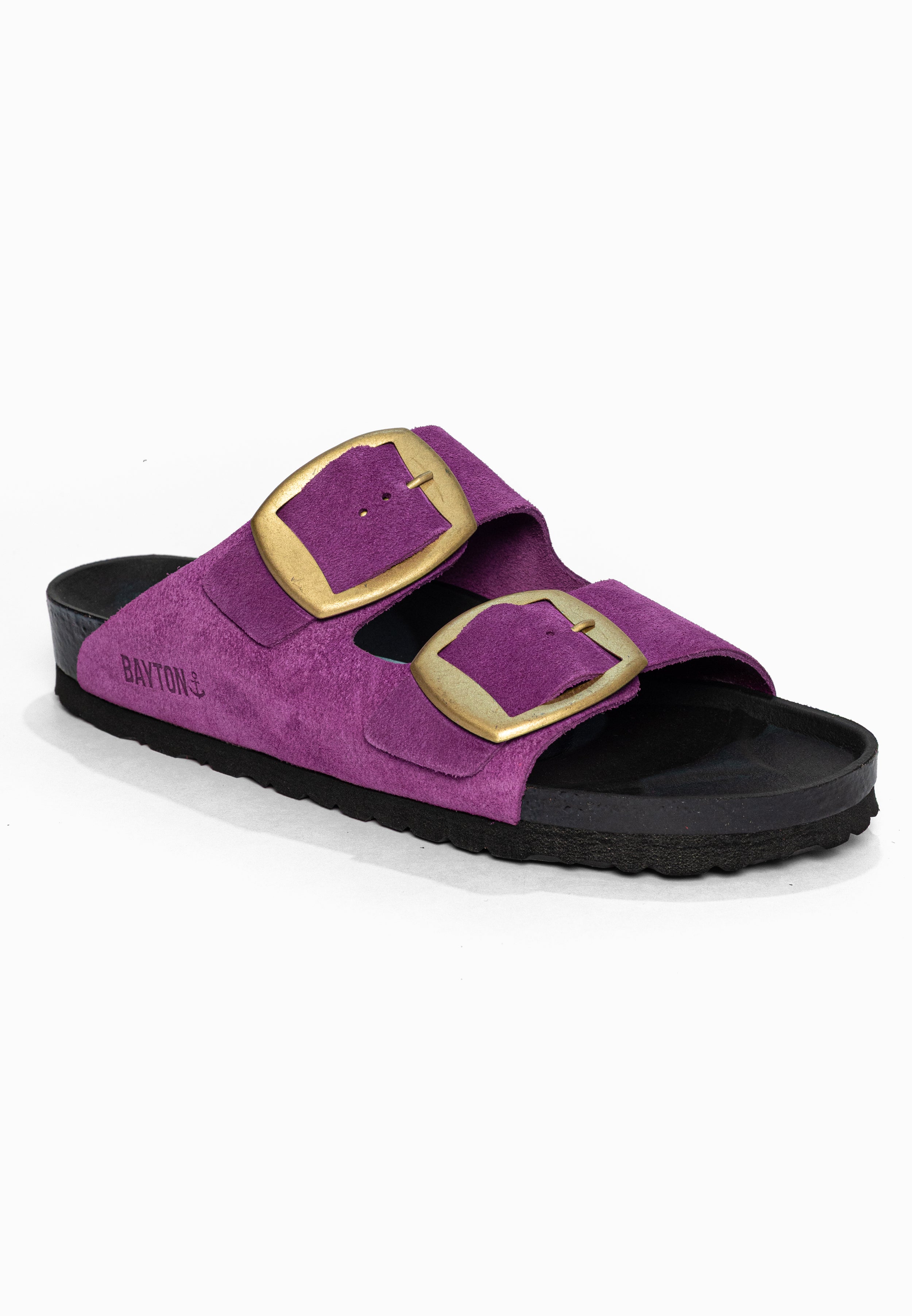 Sandales 2 Brides Alicante Violet en Cuir Suédé Bayton pour Femme