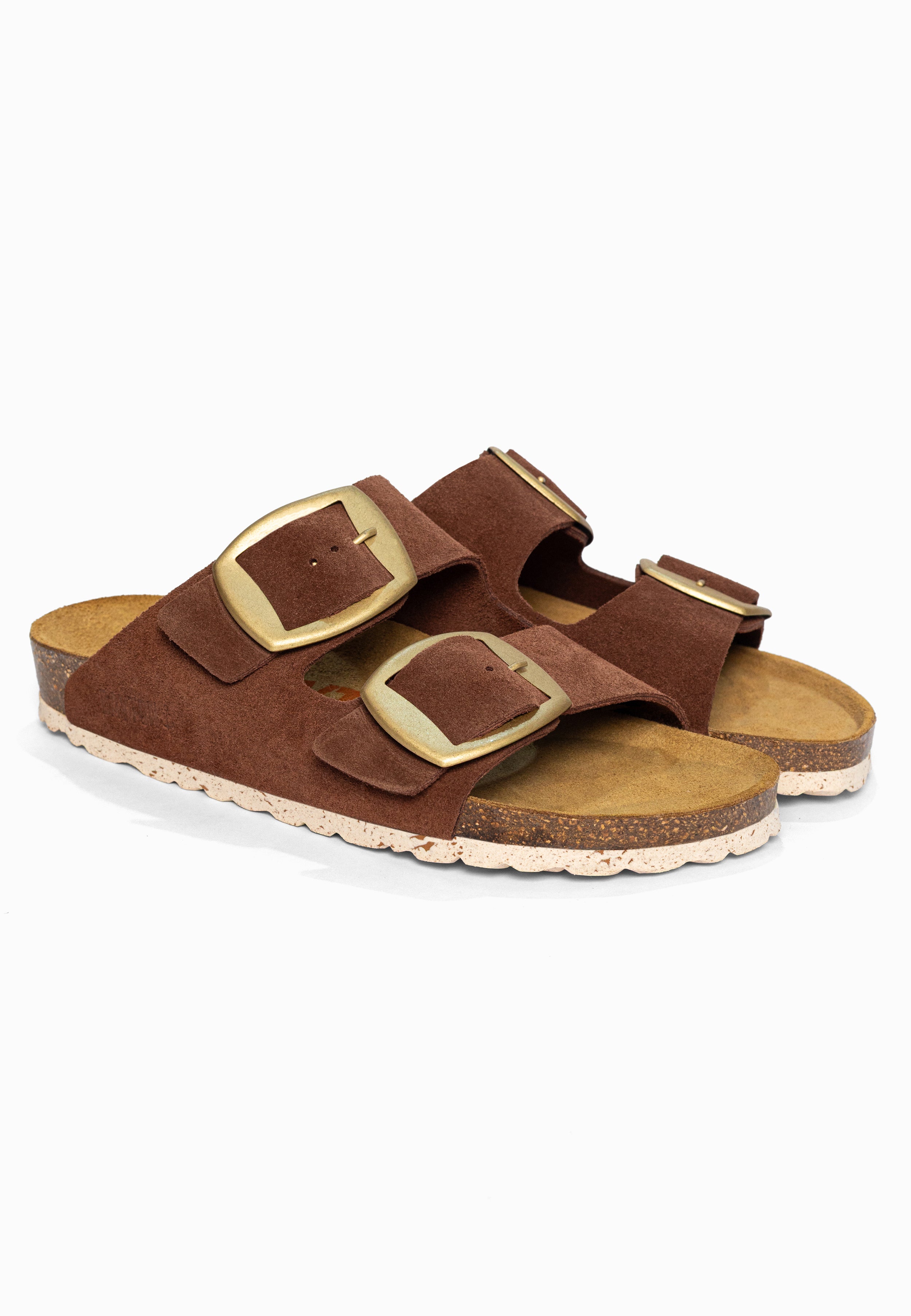 Sandales 2 Brides Alicante Marron en Cuir Suédé Bayton pour Femme
