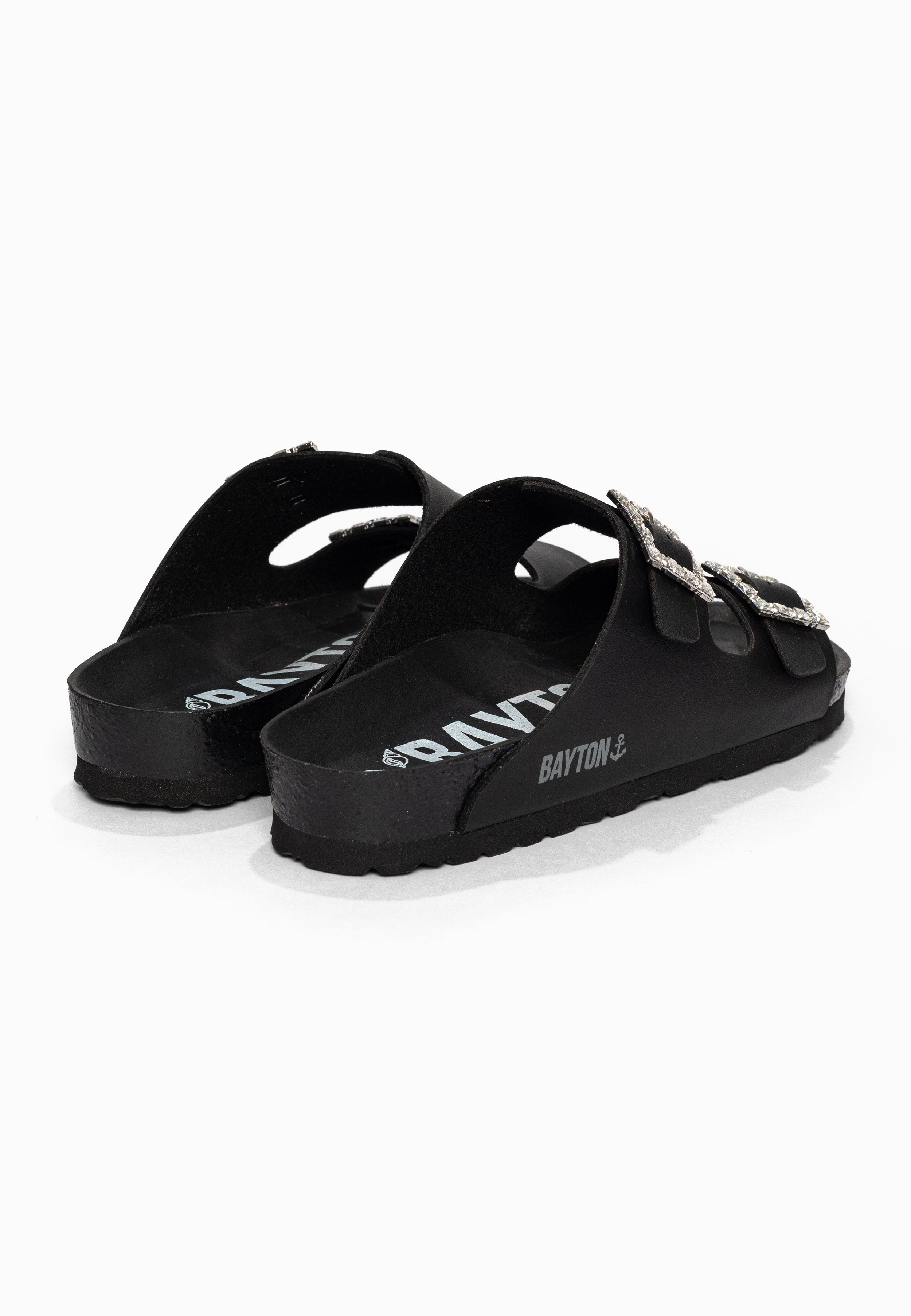 Sandales 2 Brides Strass Atlas Noir Bayton pour Femme