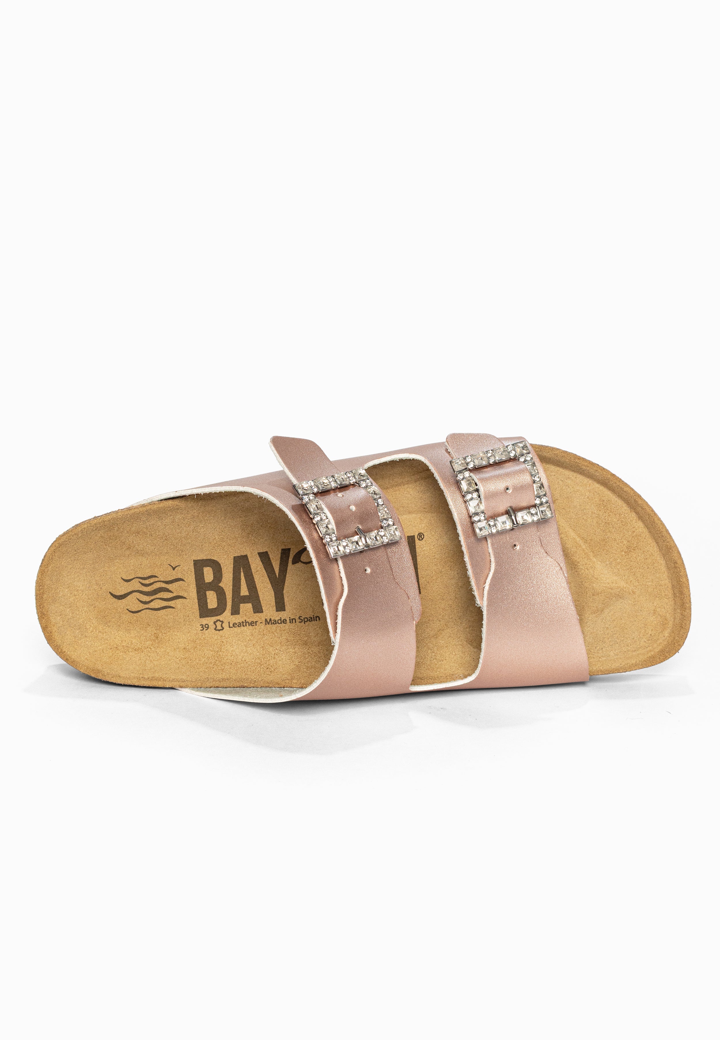 Sandales 2 Brides Strass Atlas Rose gold Bayton pour Femme