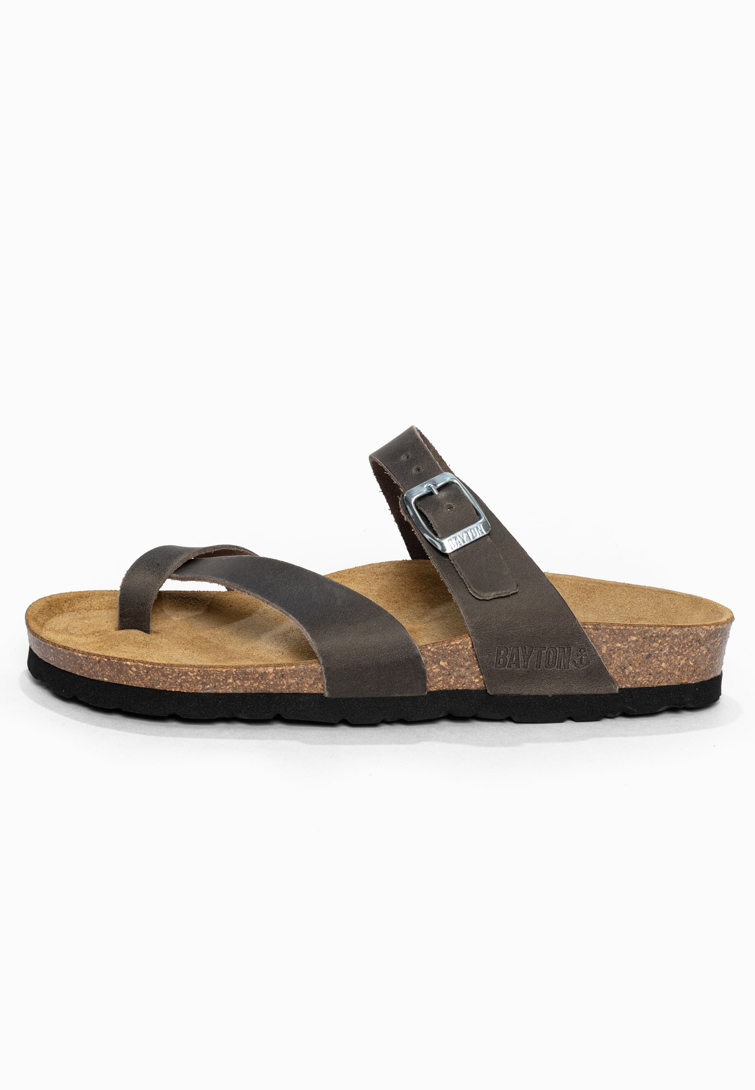 Sandales à Entre-doigts Diane Anthracite en Cuir Bayton pour Femme