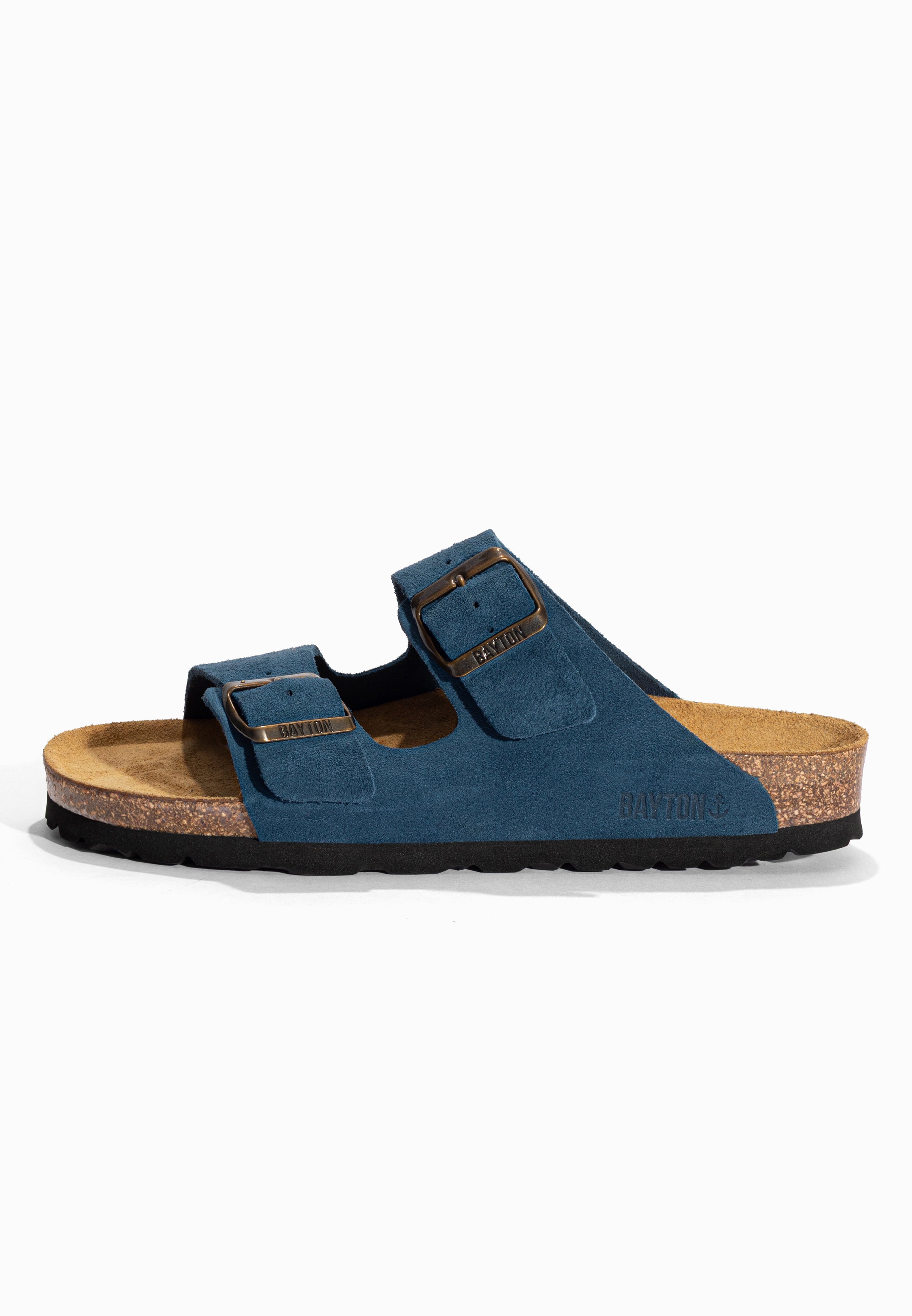 Sandales 2 Brides Atlas Bleu en Cuir Suédé Bayton pour Femme