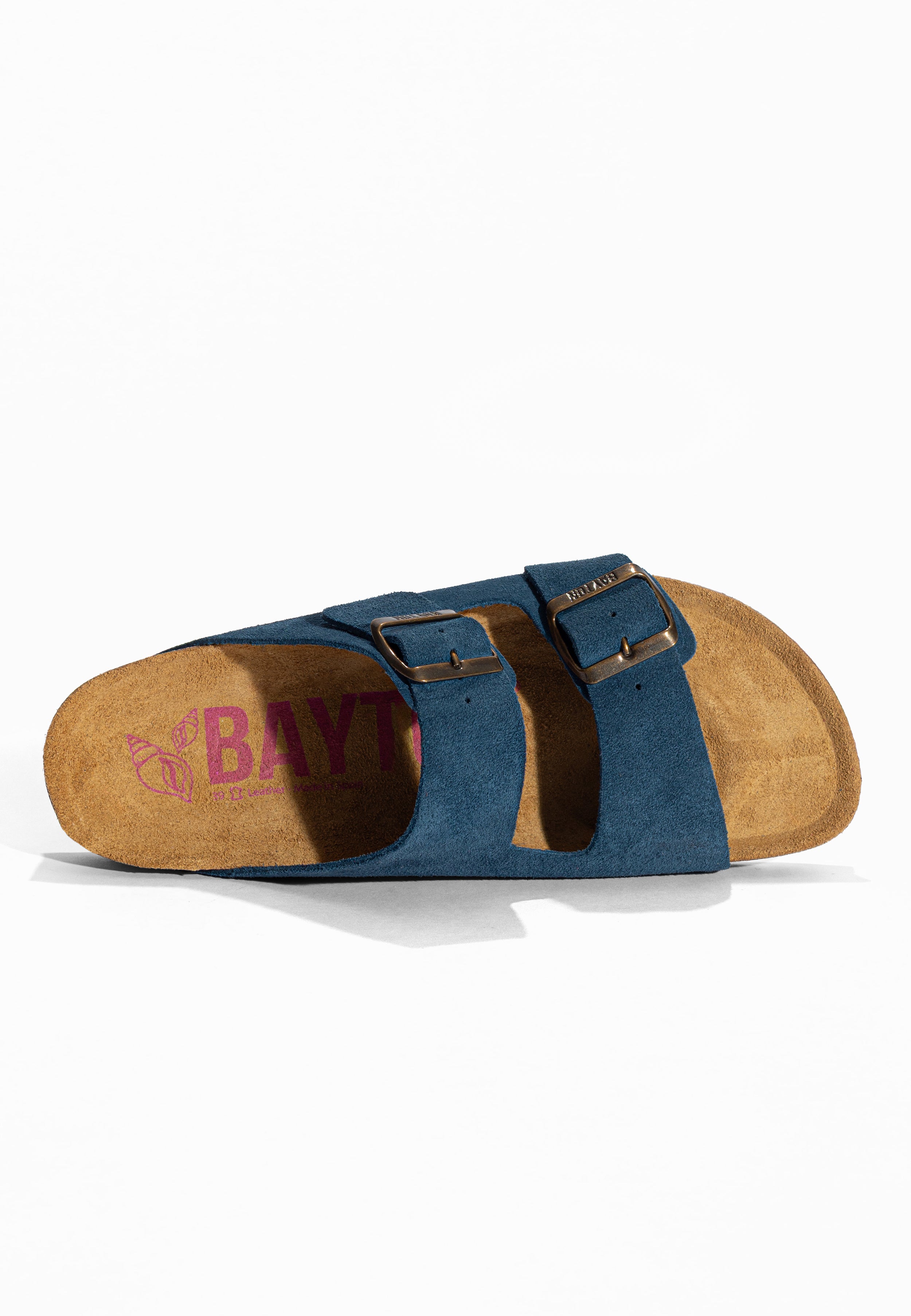 Sandales 2 Brides Atlas Bleu en Cuir Suédé Bayton pour Femme