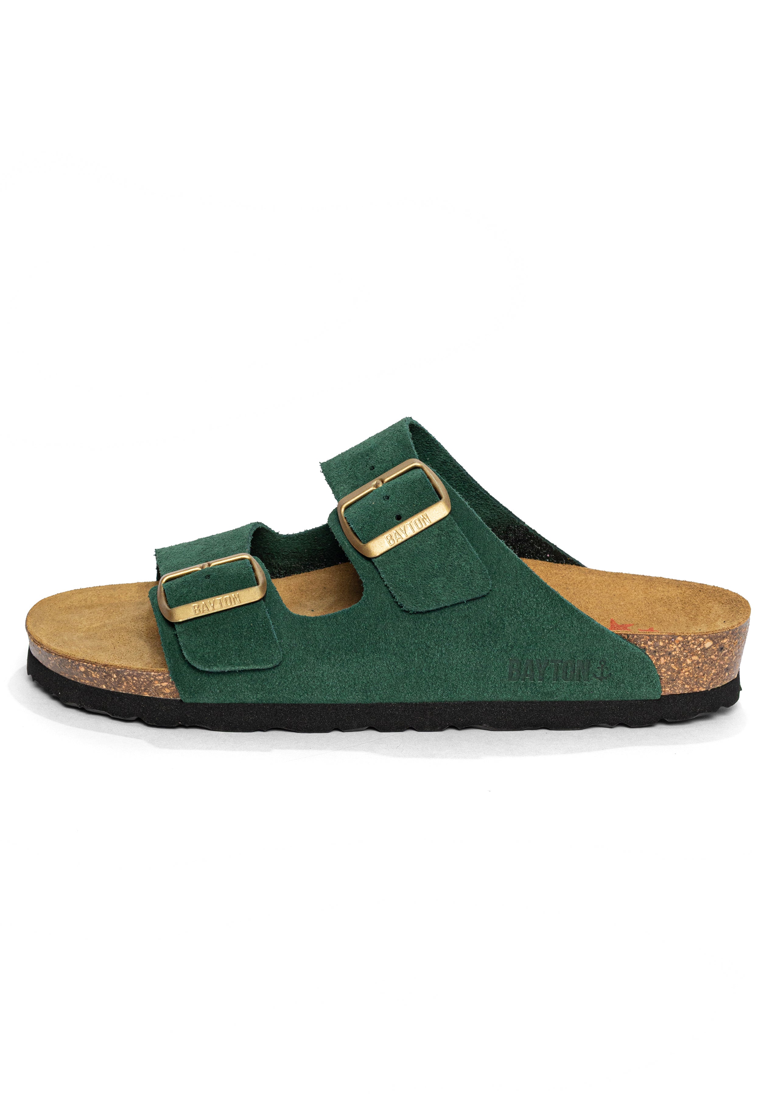 Sandales 2 Brides Atlas Vert foncé en Cuir Suédé Bayton pour Femme