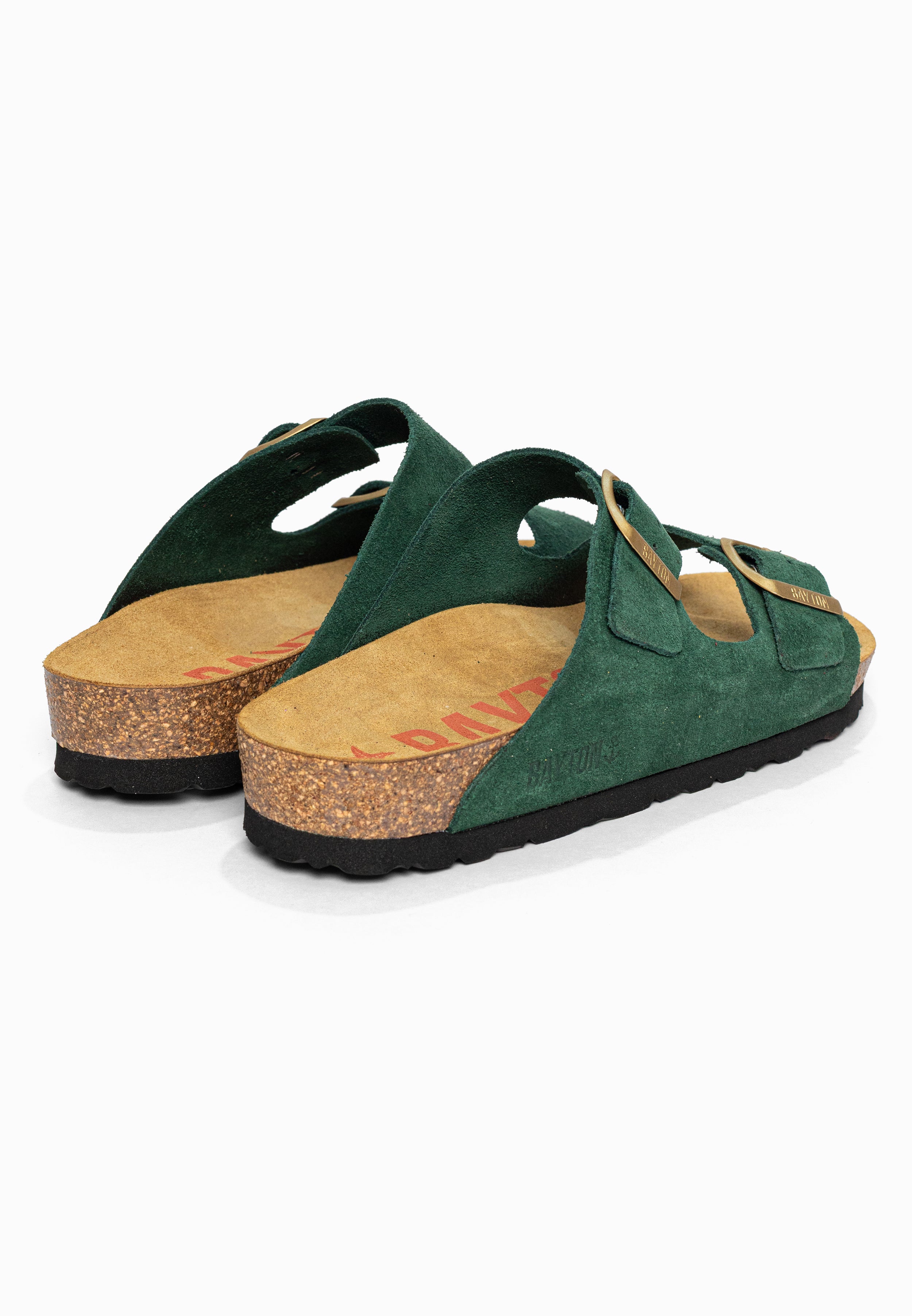 Sandales 2 Brides Atlas Vert foncé en Cuir Suédé Bayton pour Femme