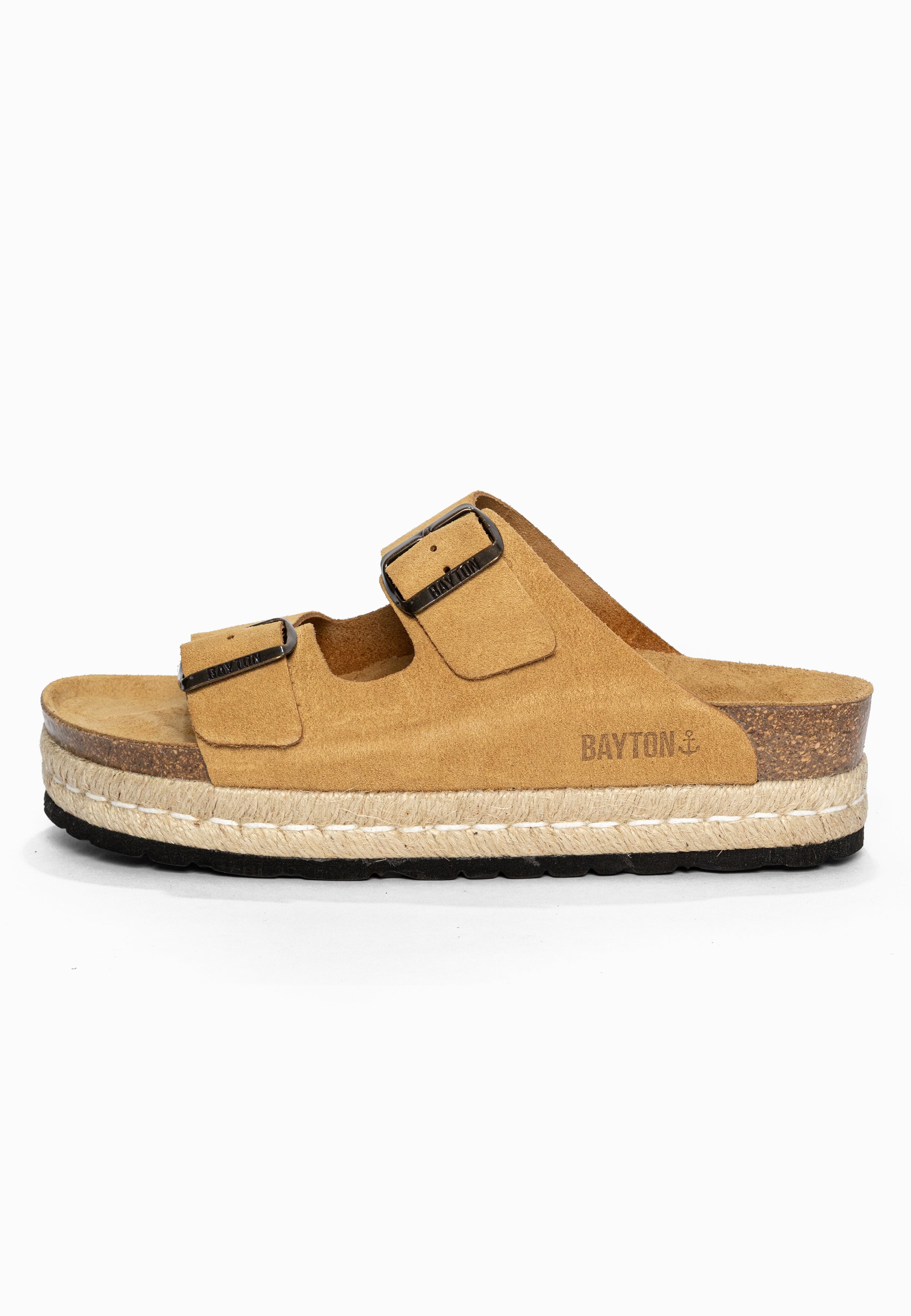 Sandales à Plateforme Alcee Camel en Cuir Suédé Bayton pour Femme