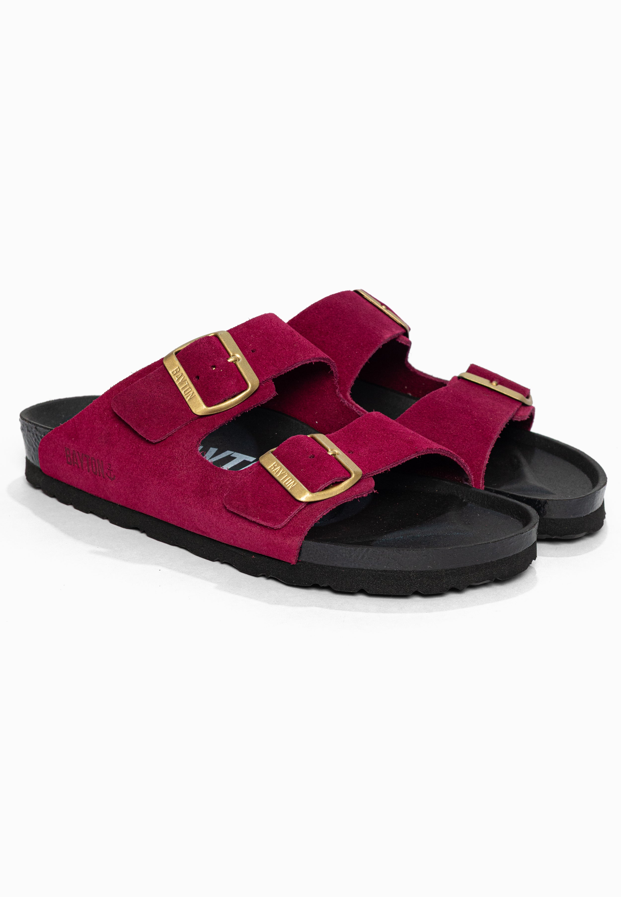 Sandales 2 Brides Atlas Framboise en Cuir Suédé Bayton pour Femme