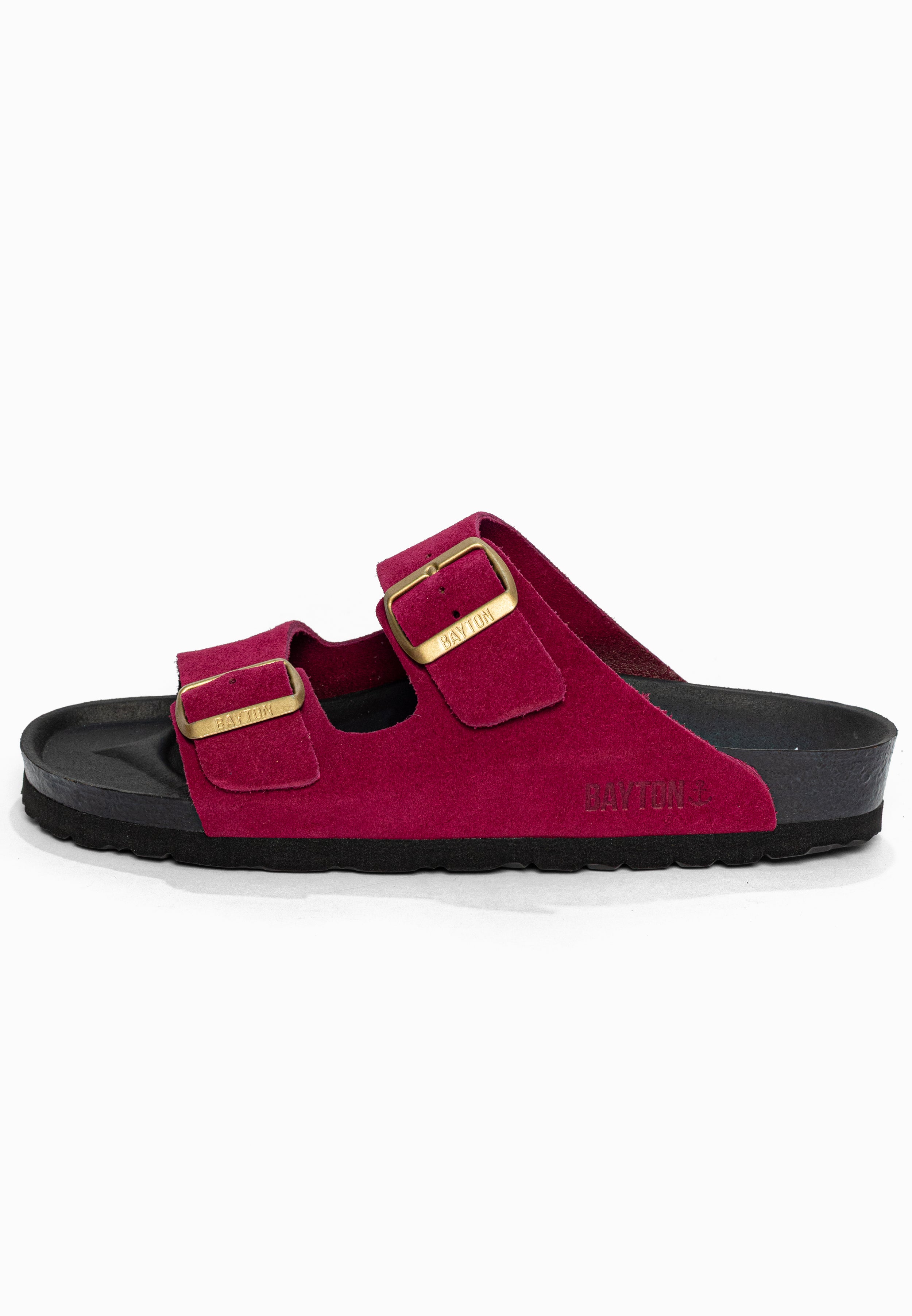 Sandales 2 Brides Atlas Framboise en Cuir Suédé Bayton pour Femme