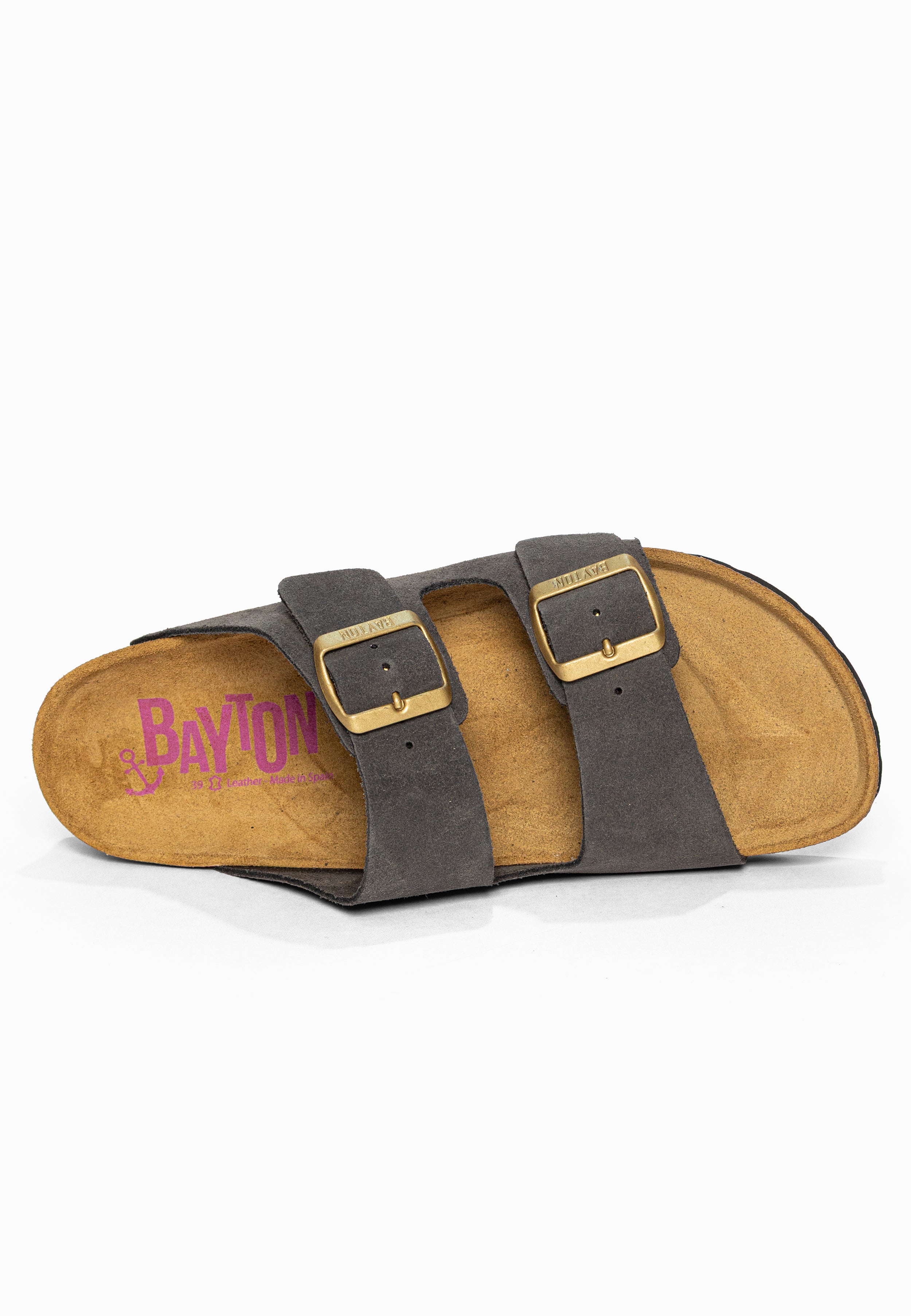 Sandales 2 Brides Atlas Gris en Cuir Suédé Bayton pour Femme