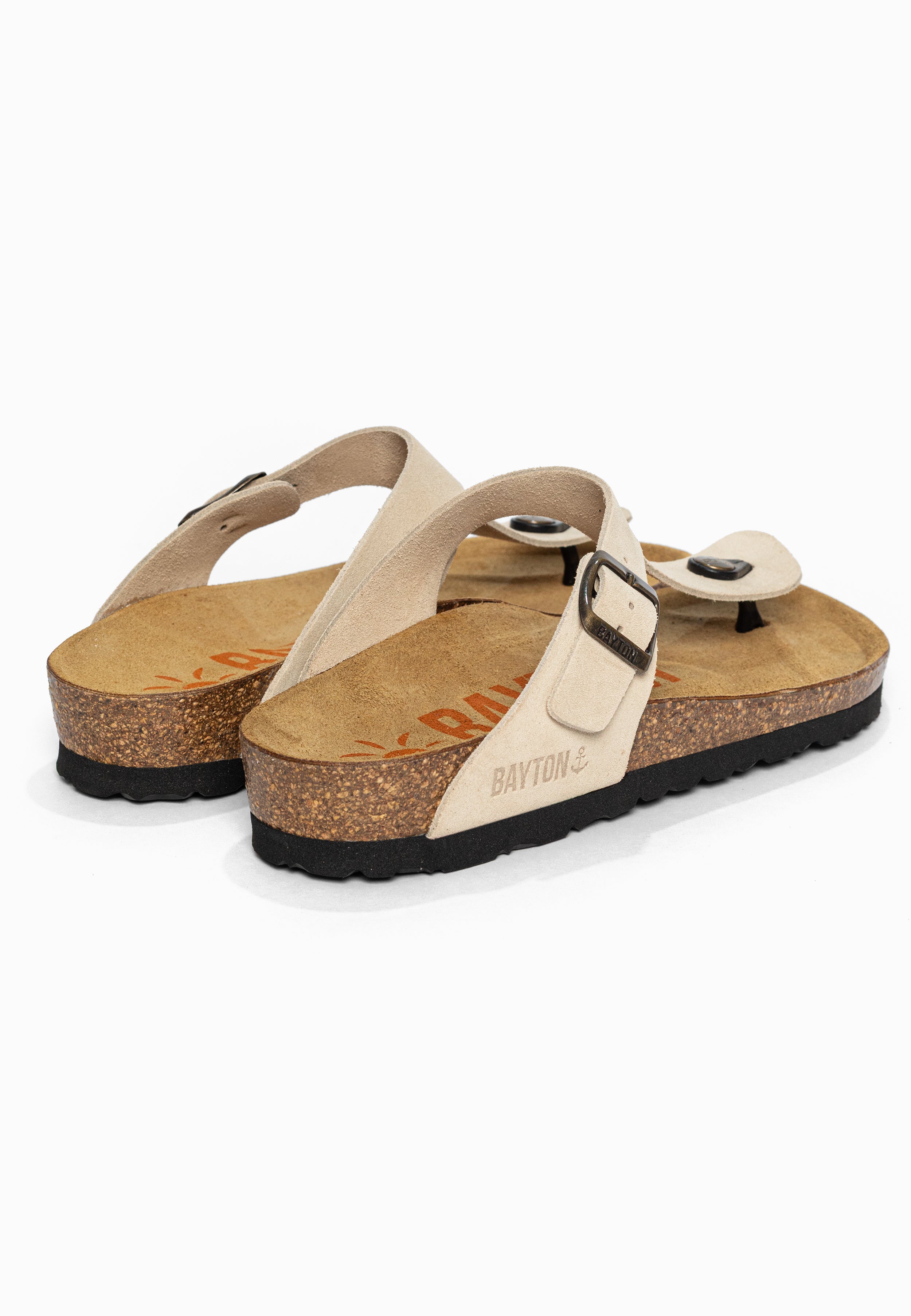 Sandales à Entre-doigts Mercure Beige en Cuir Suédé Bayton pour Femme