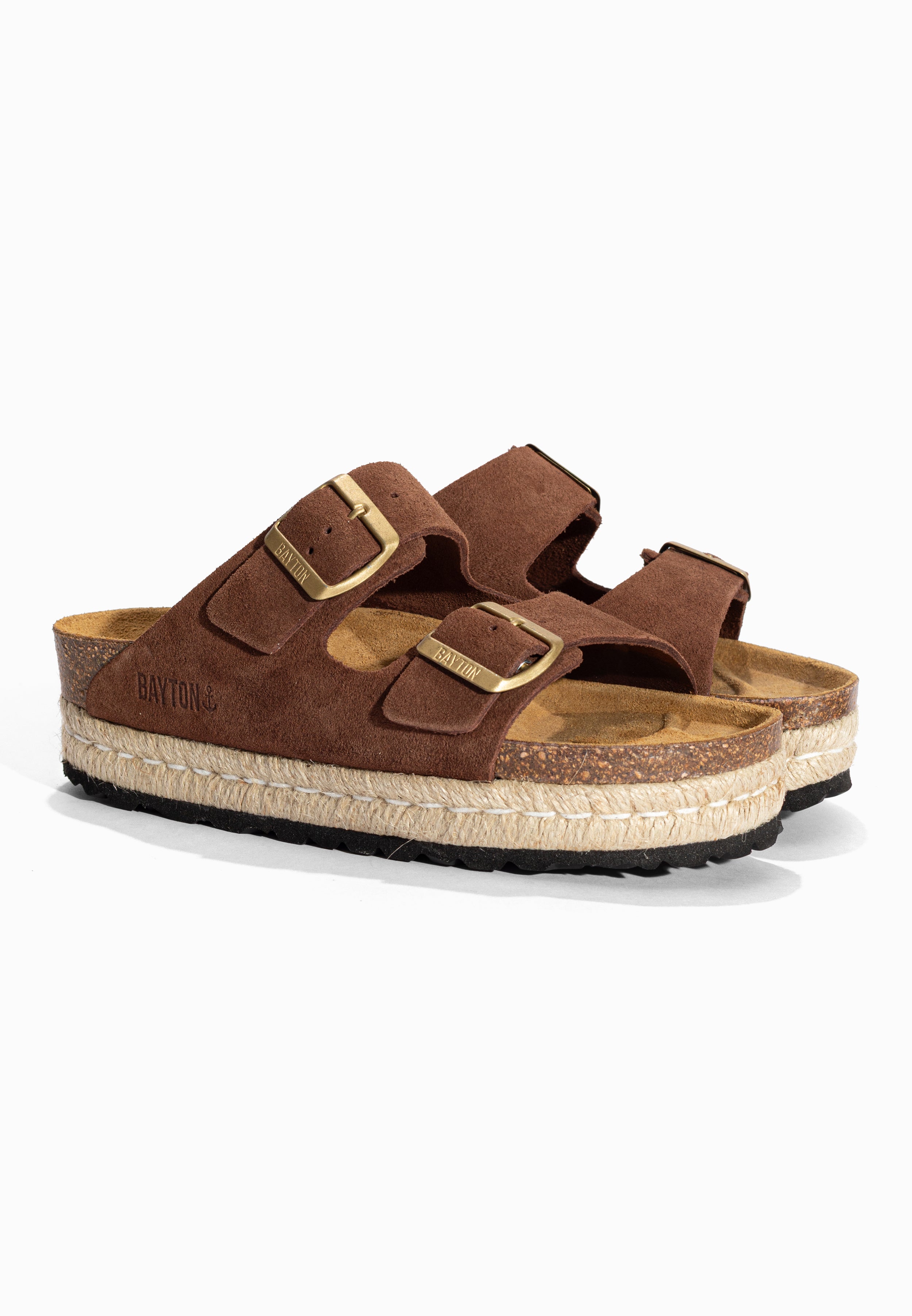 Sandales à Plateforme Alcee Marron en Cuir Suédé Bayton pour Femme