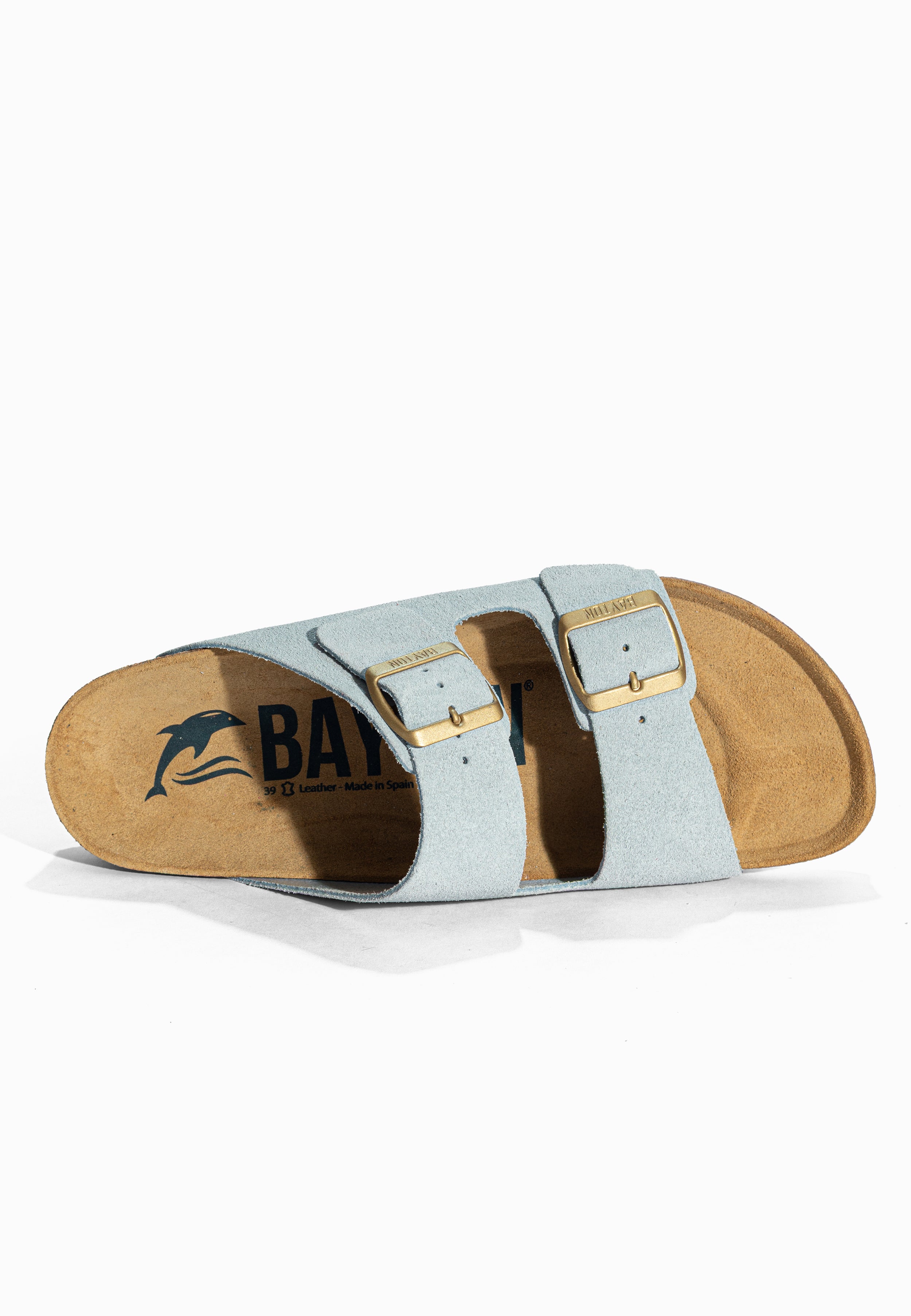 Sandales 2 Brides Atlas Bleu ciel en Cuir Suédé Bayton pour Femme