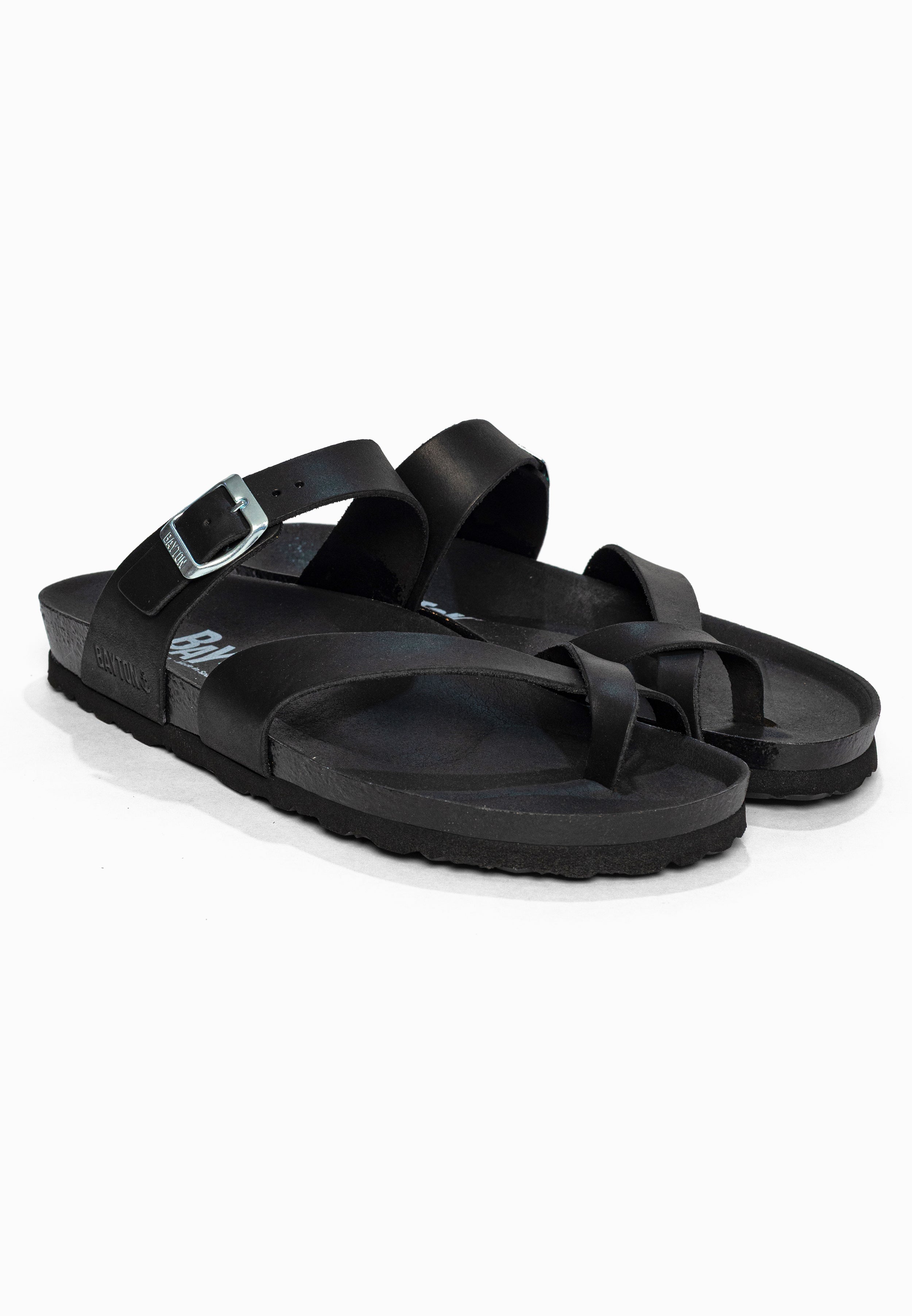 Sandales à Entre-doigts Diane Noir en Cuir Bayton pour Homme