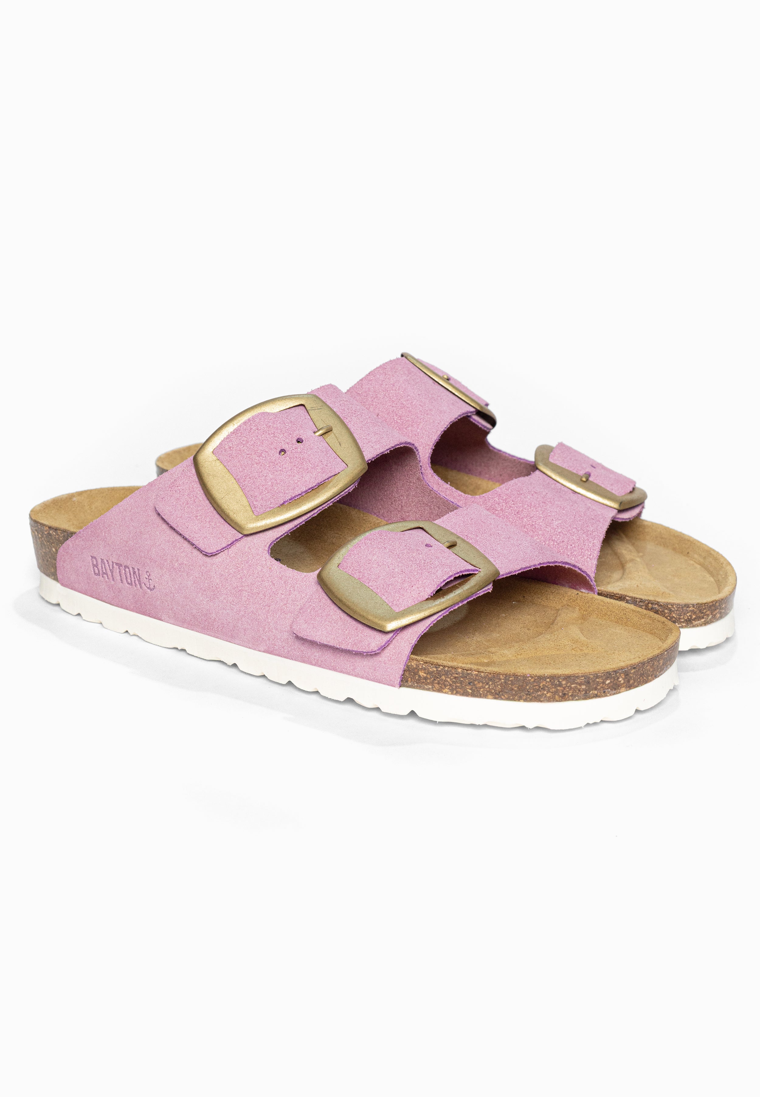 Sandales 2 Brides Alicante Lila en Cuir Suédé Bayton pour Femme