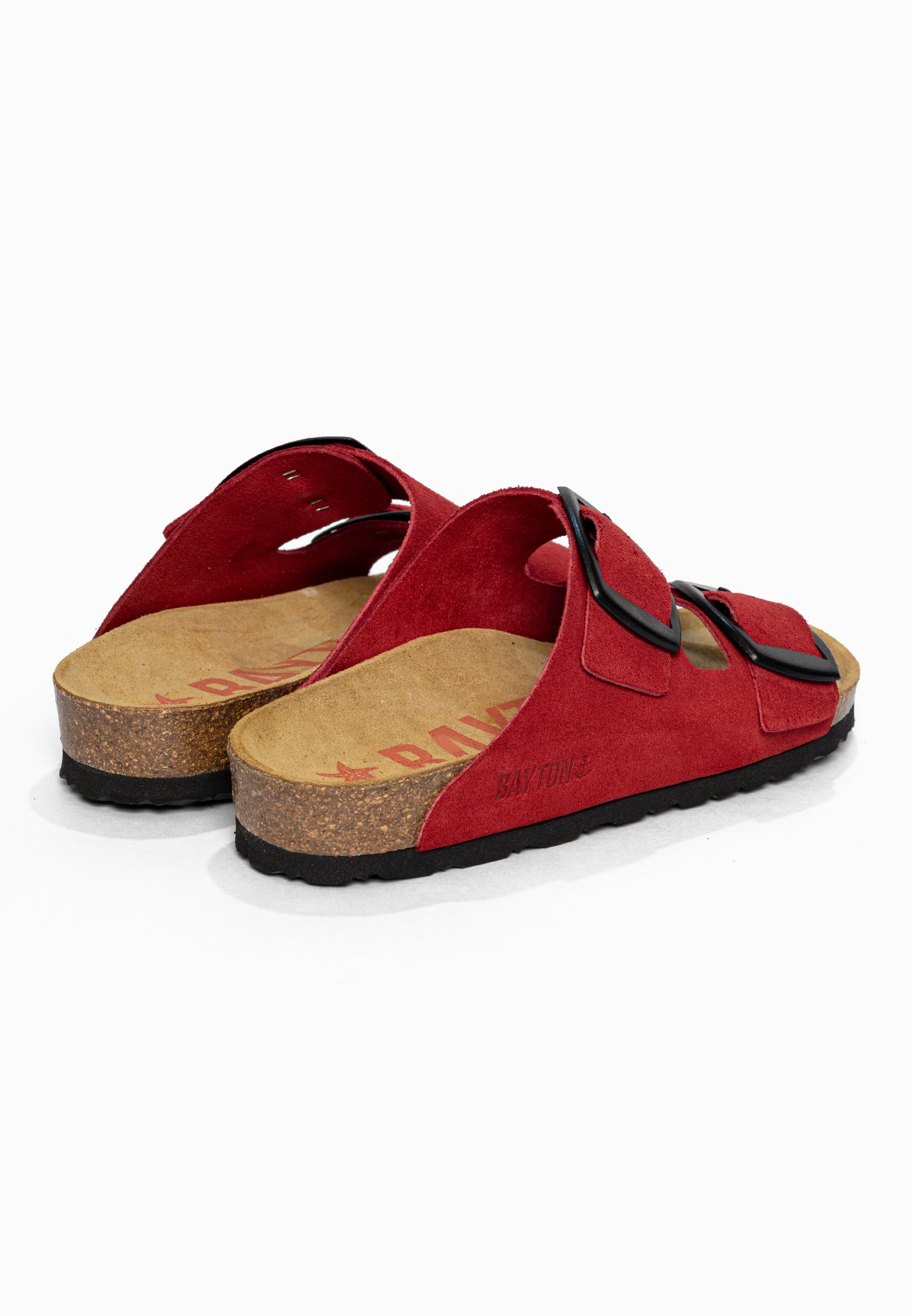Sandales 2 Brides Alicante Rouge en Cuir Suédé Bayton pour Femme