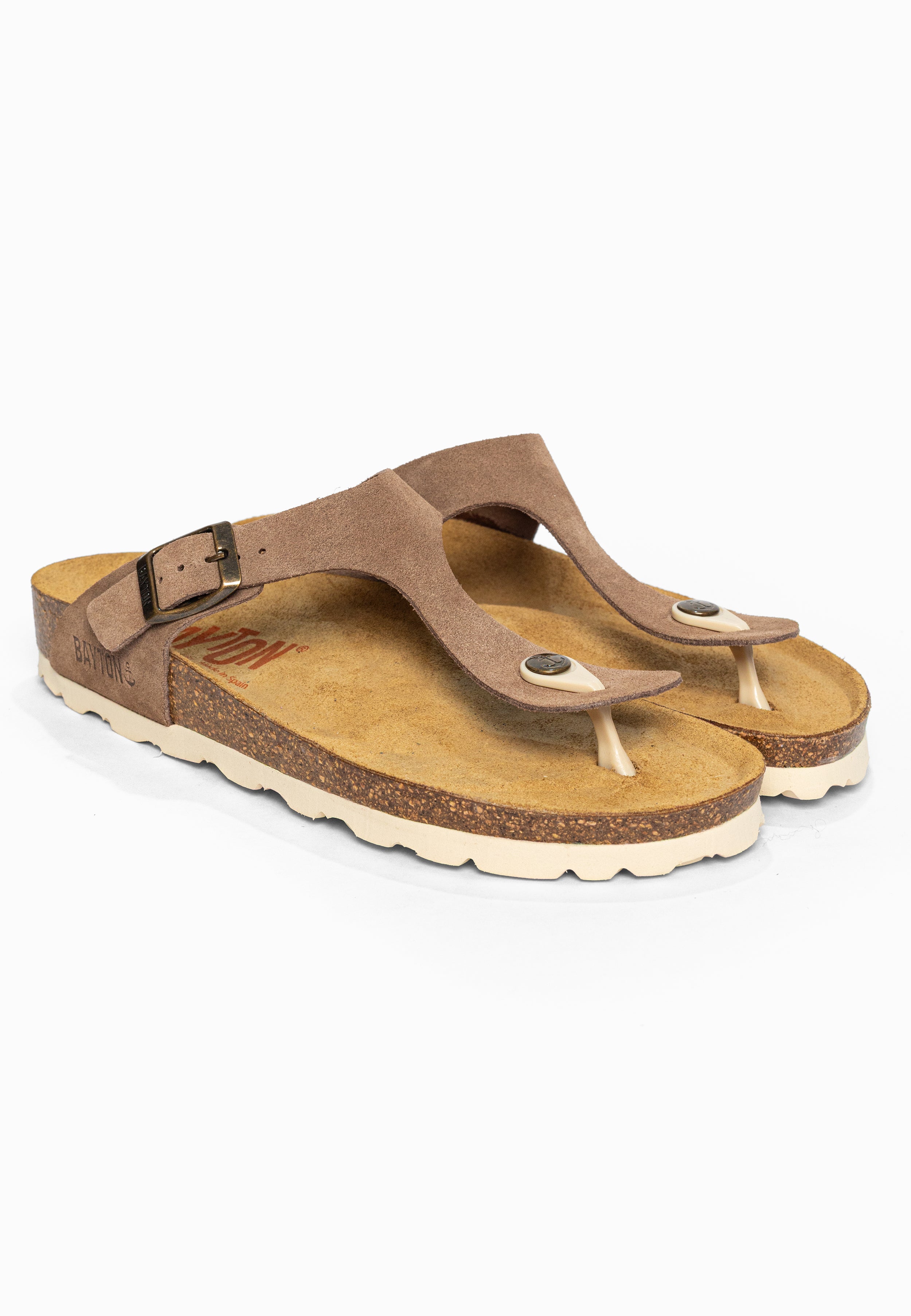 Sandales à Entre-doigts Mercure Beige foncé en Cuir Suédé Bayton pour Femme