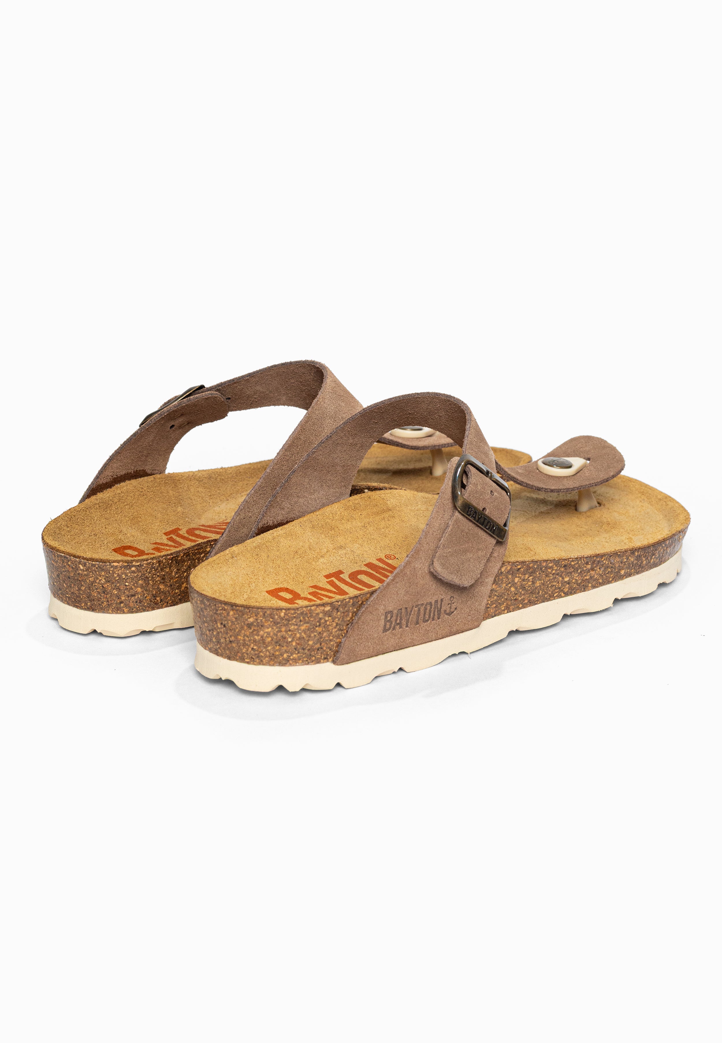 Sandales à Entre-doigts Mercure Beige foncé en Cuir Suédé Bayton pour Femme