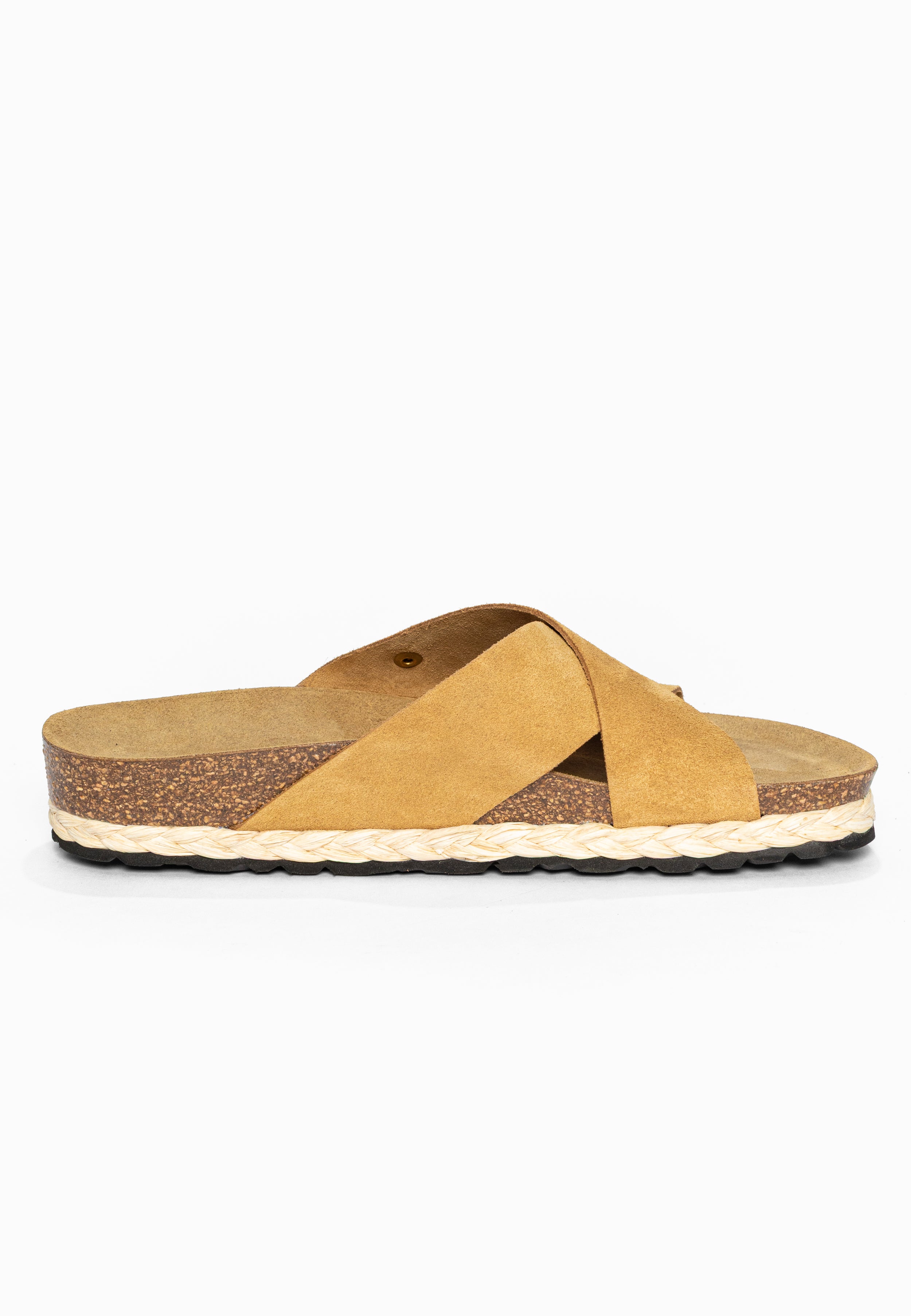 Sandales 2 Brides Burgos Camel en Cuir Suédé Bayton pour Femme