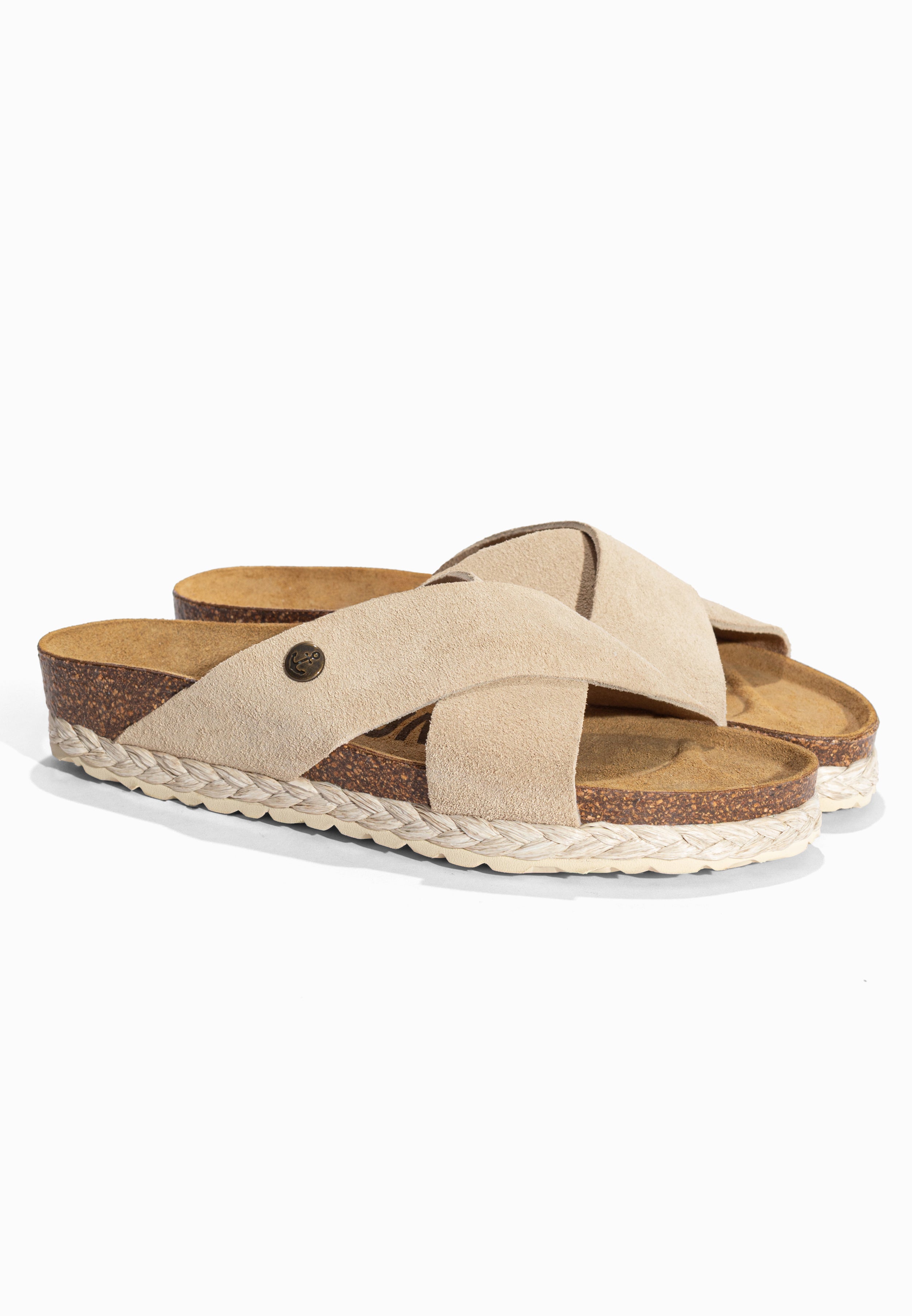 Sandales 2 Brides Burgos Beige en Cuir Suédé Bayton pour Femme