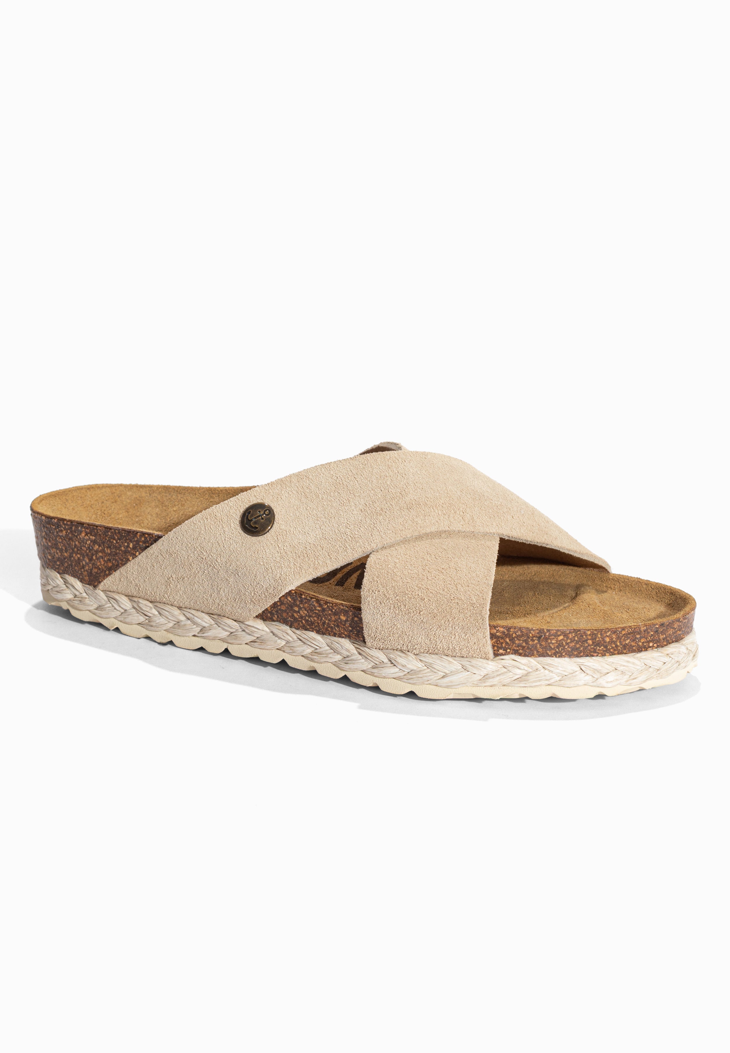 Sandales 2 Brides Burgos Beige en Cuir Suédé Bayton pour Femme