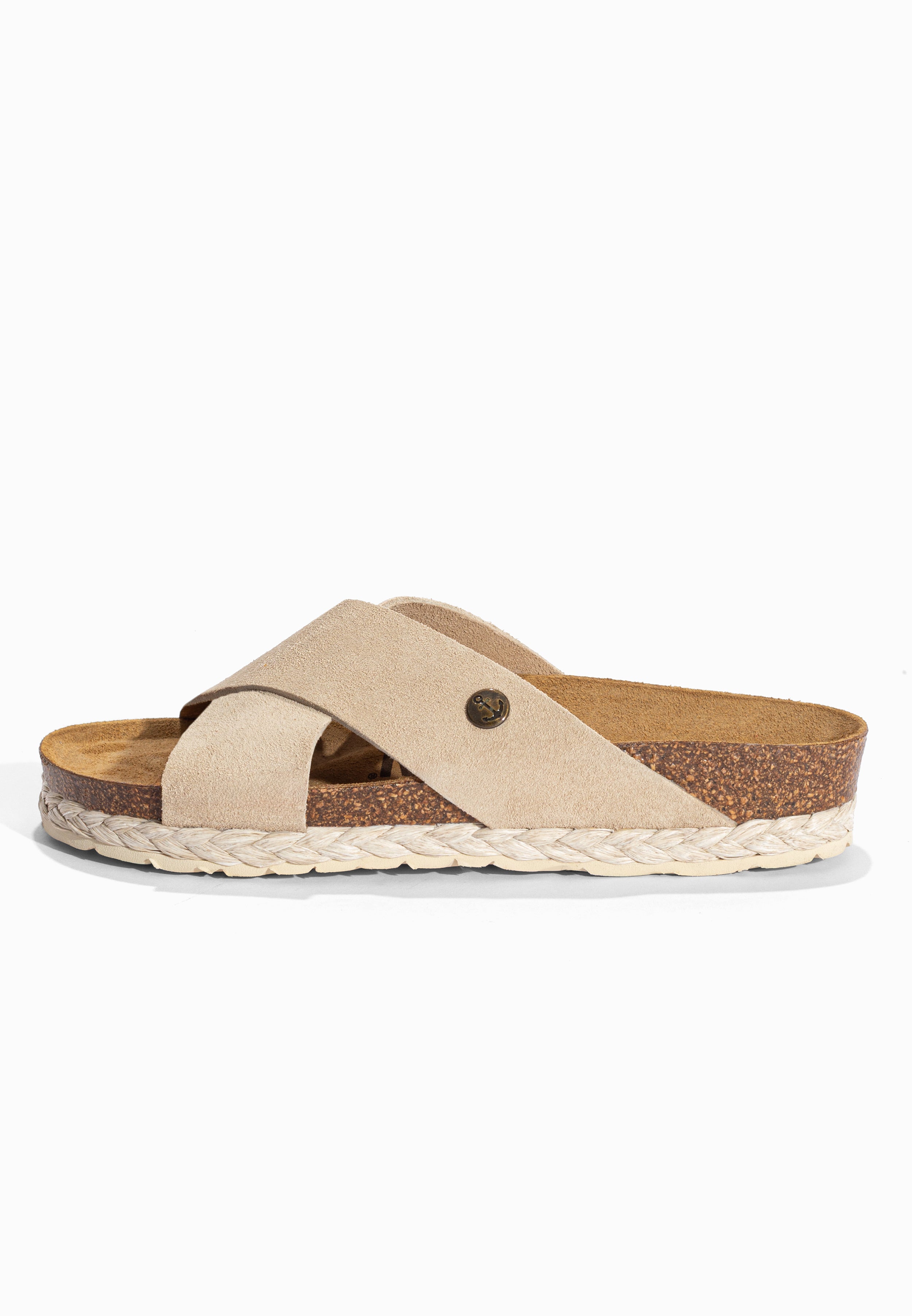 Sandales 2 Brides Burgos Beige en Cuir Suédé Bayton pour Femme