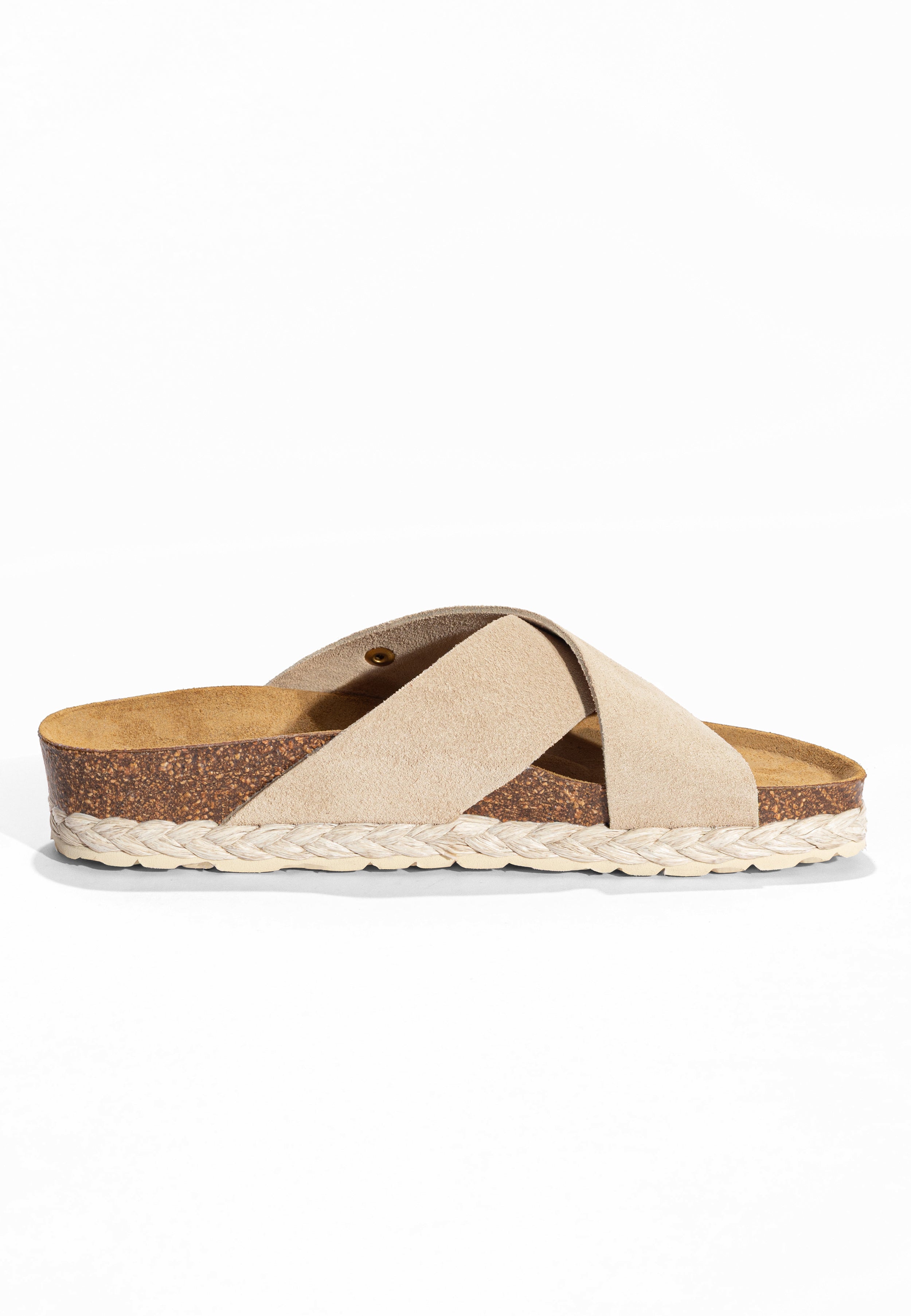 Sandales 2 Brides Burgos Beige en Cuir Suédé Bayton pour Femme