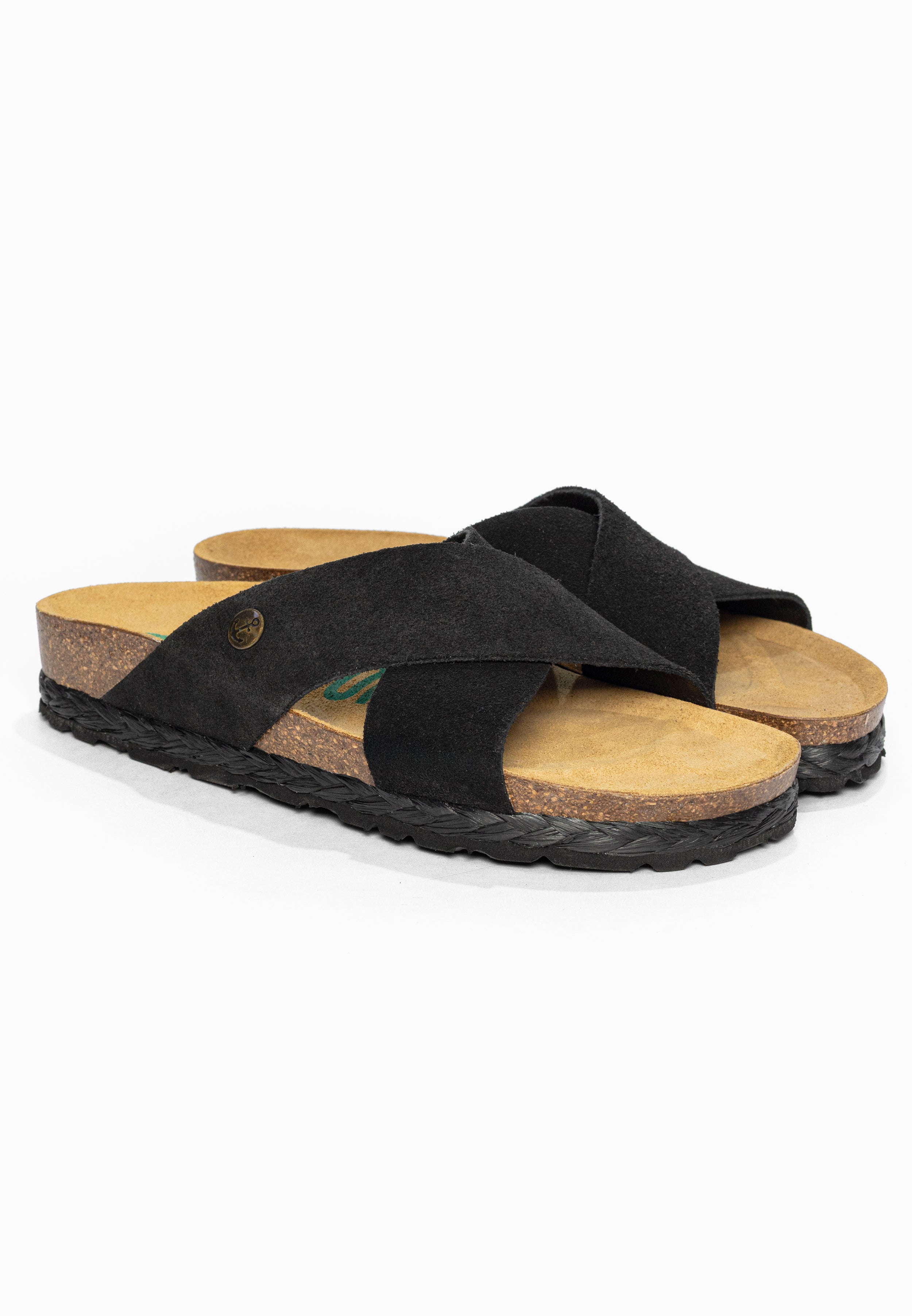 Sandales 2 Brides Burgos Noir en Cuir Suédé Bayton pour Femme