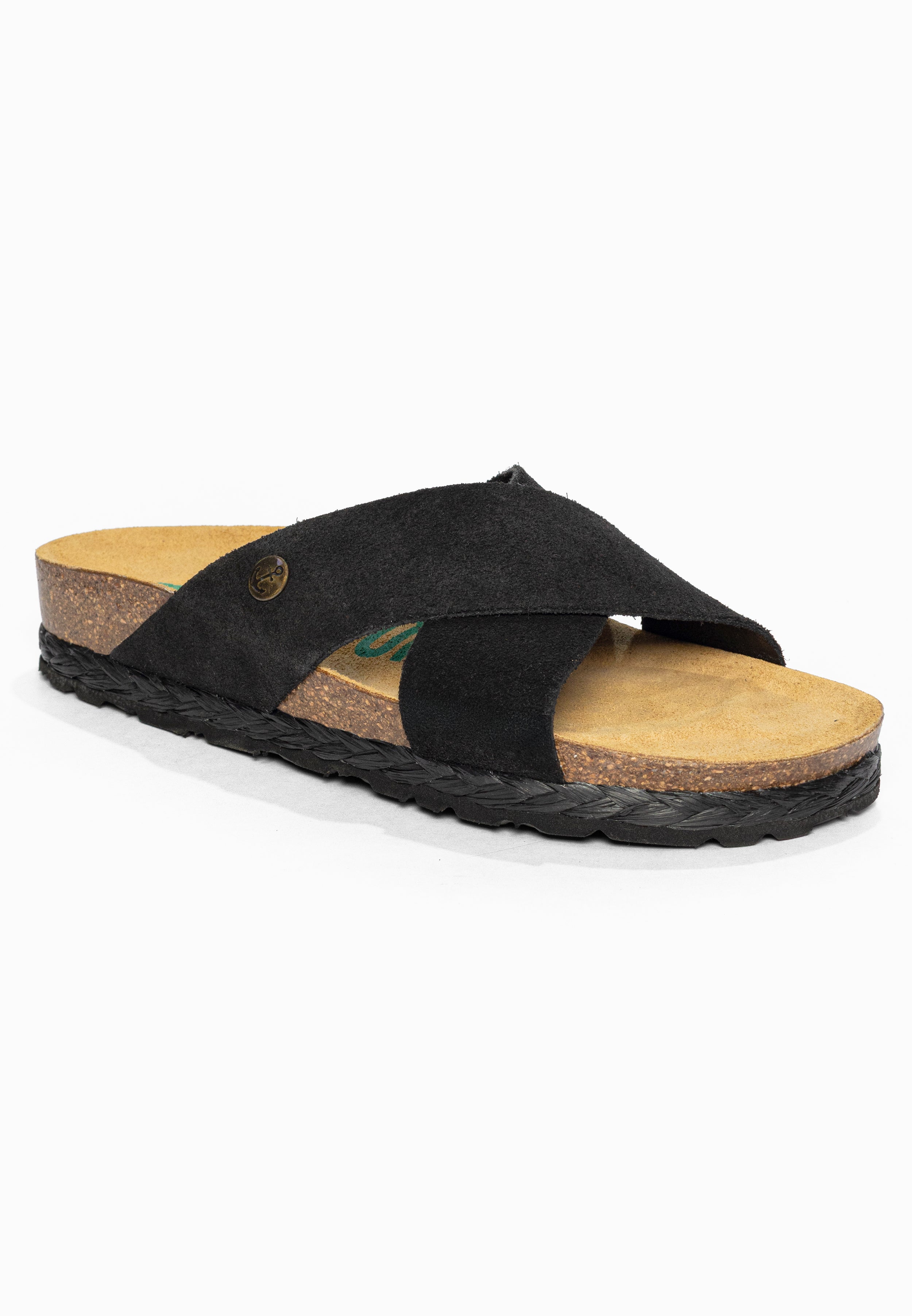 Sandales 2 Brides Burgos Noir en Cuir Suédé Bayton pour Femme