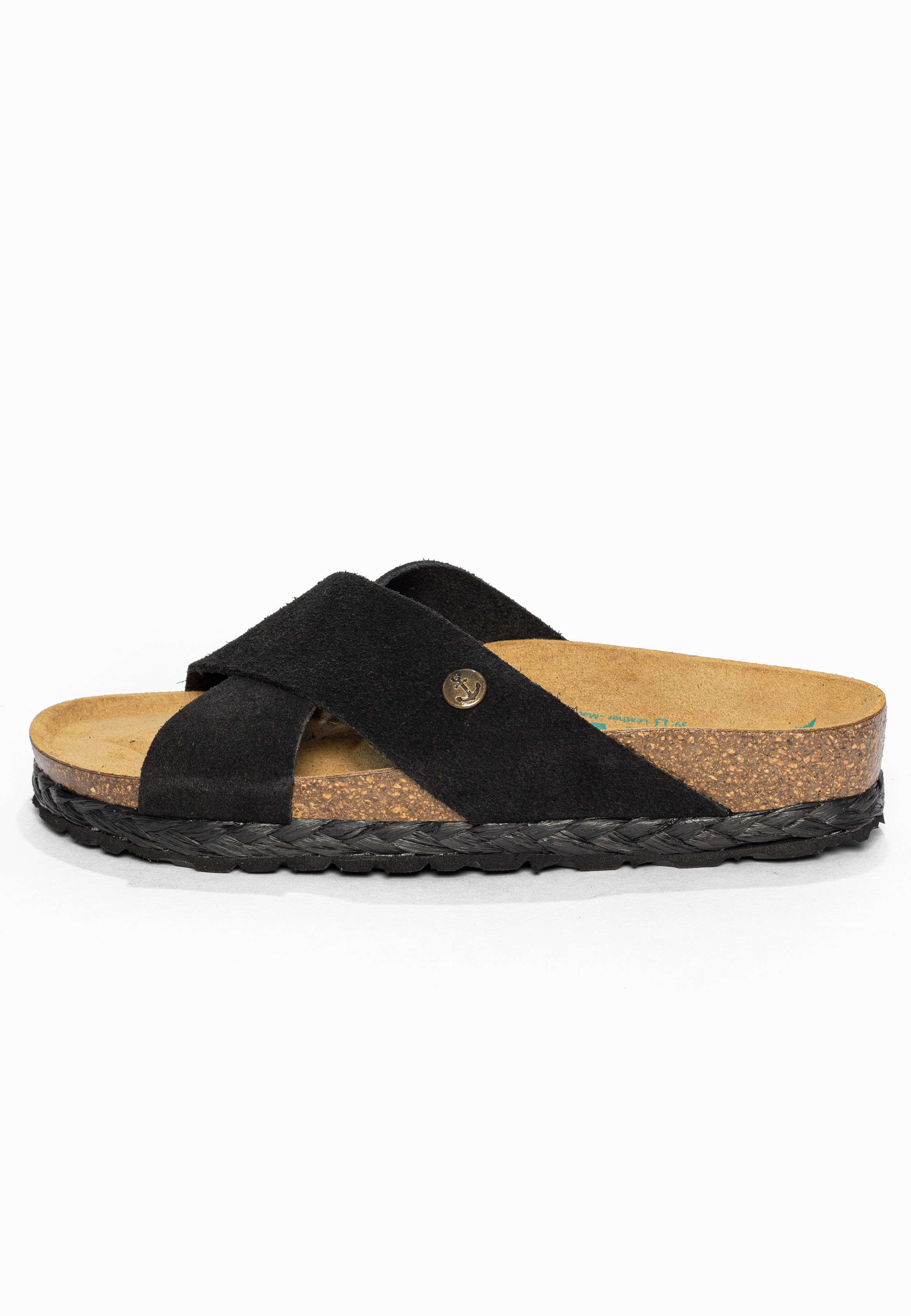 Sandales 2 Brides Burgos Noir en Cuir Suédé Bayton pour Femme