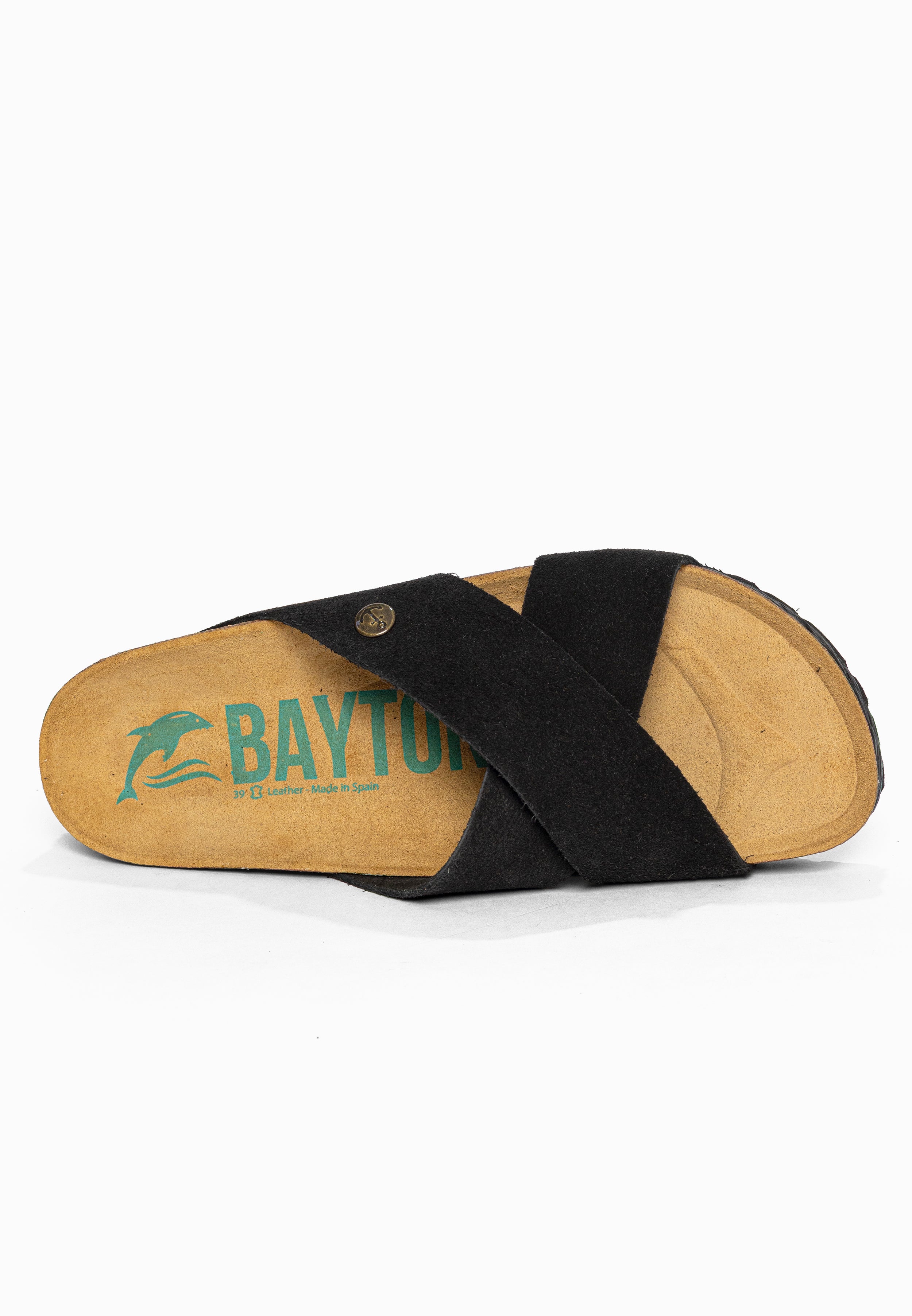 Sandales 2 Brides Burgos Noir en Cuir Suédé Bayton pour Femme