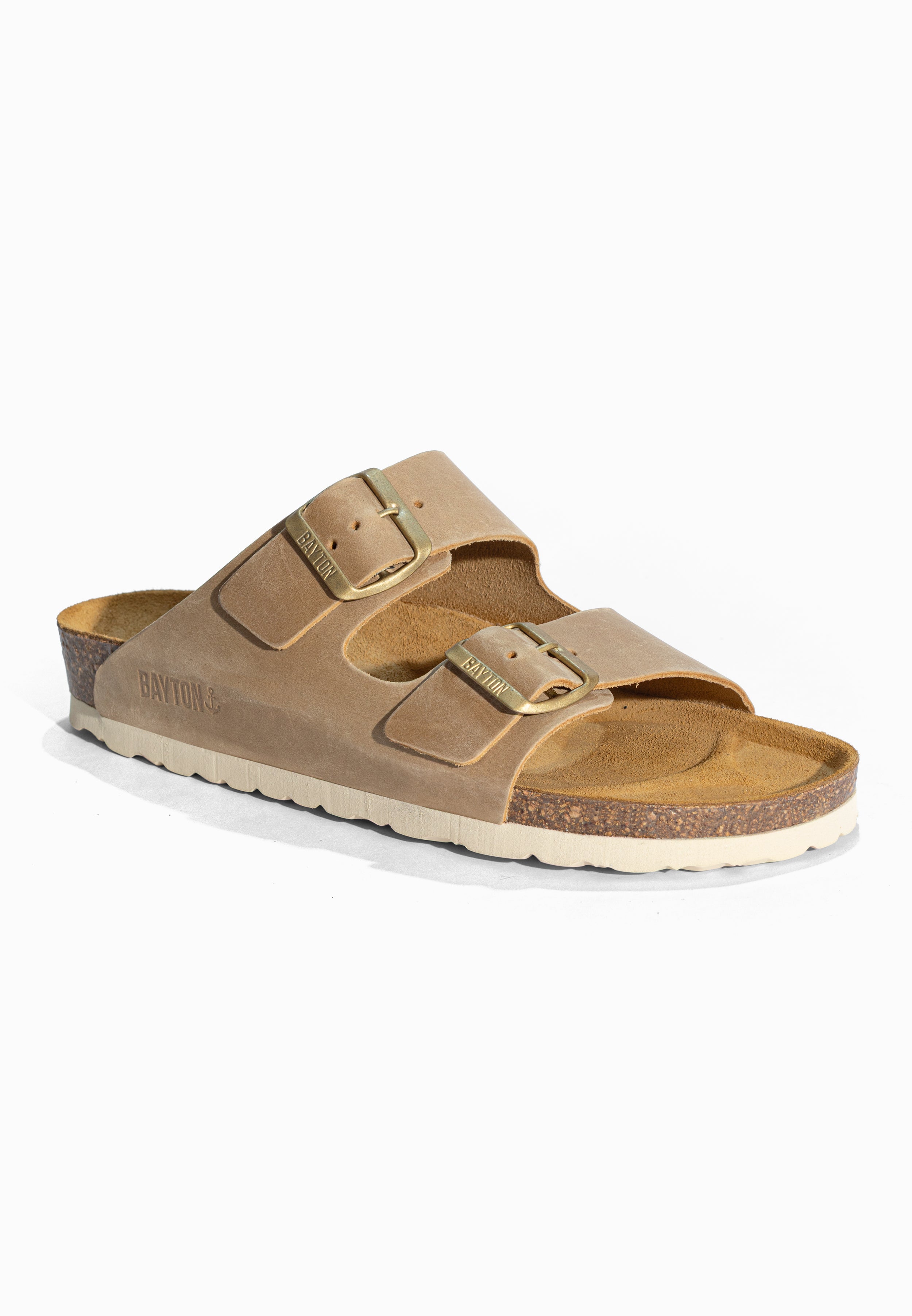 Sandales 2 Brides Atlas Beige foncé en Cuir Bayton pour Femme