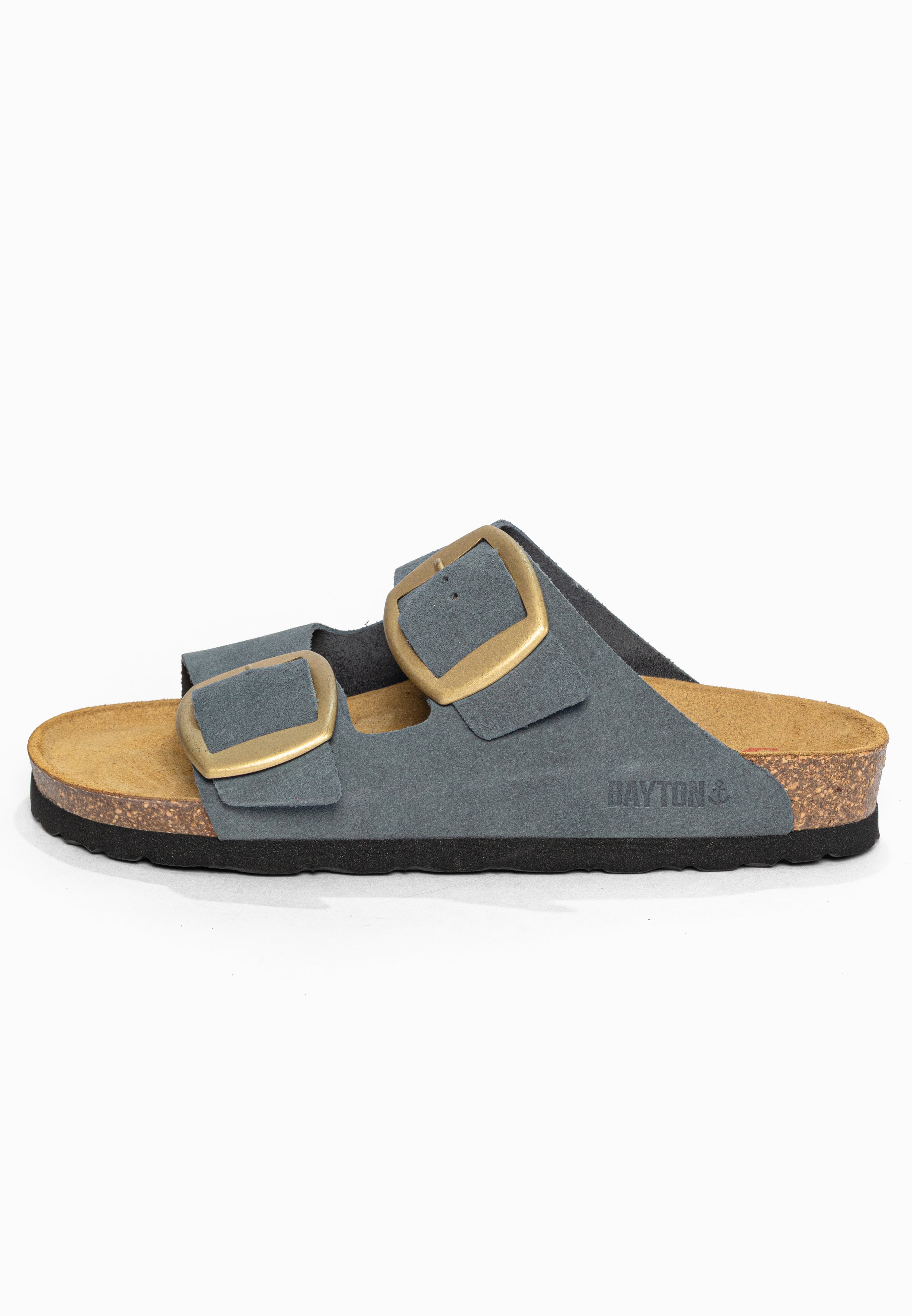 Sandales 2 Brides Alicante Gris en Cuir Suédé Bayton pour Femme