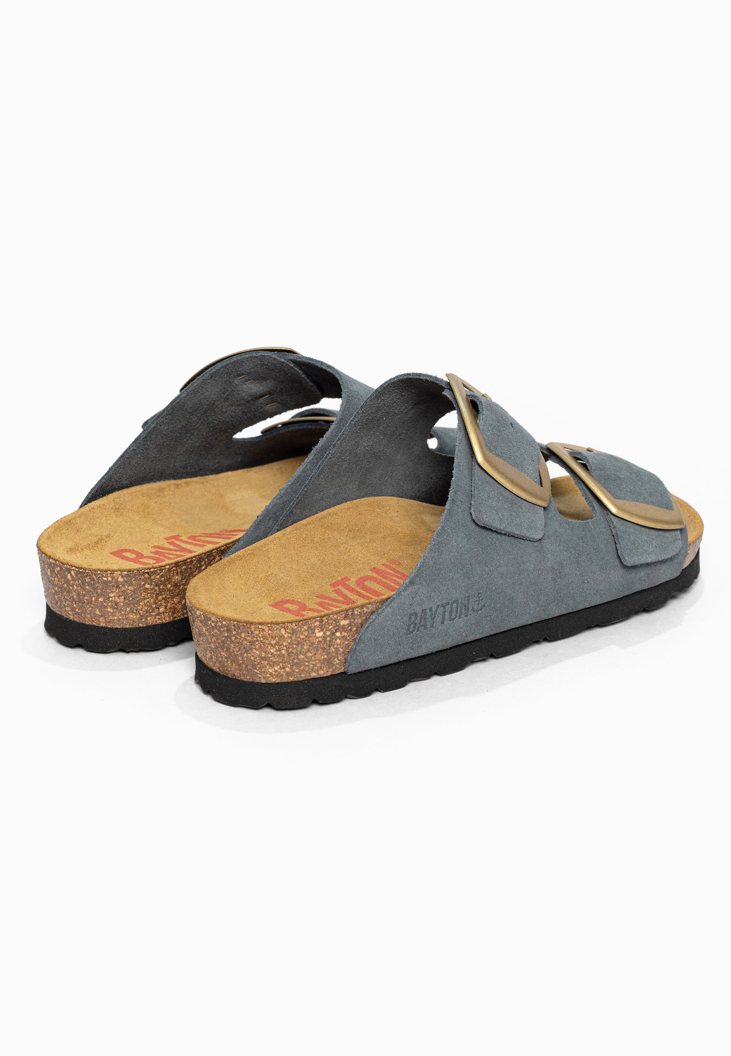 Sandales 2 Brides Alicante Gris en Cuir Suédé Bayton pour Femme