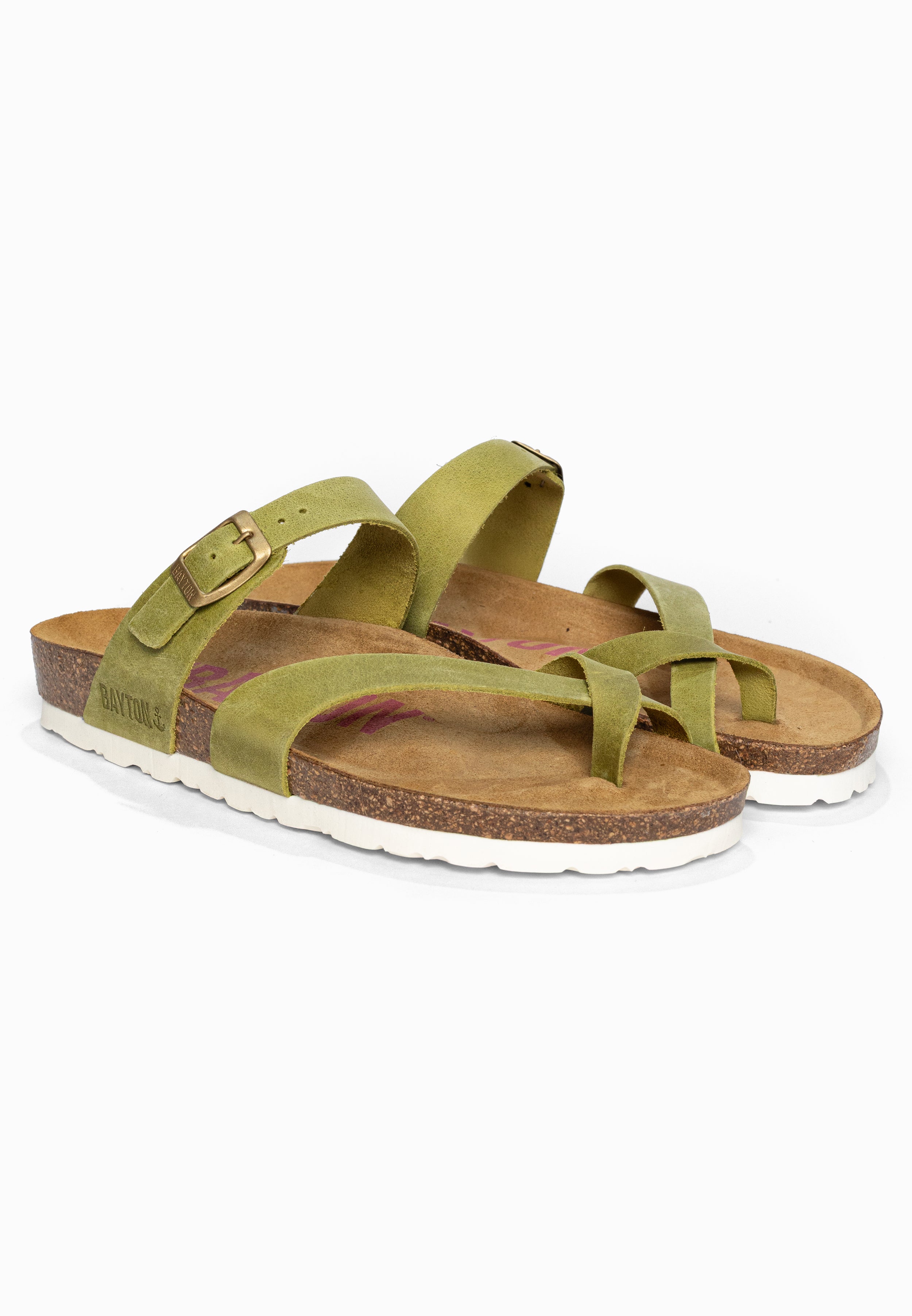 Sandales à Entre-doigts Diane Vert en Cuir Bayton pour Femme