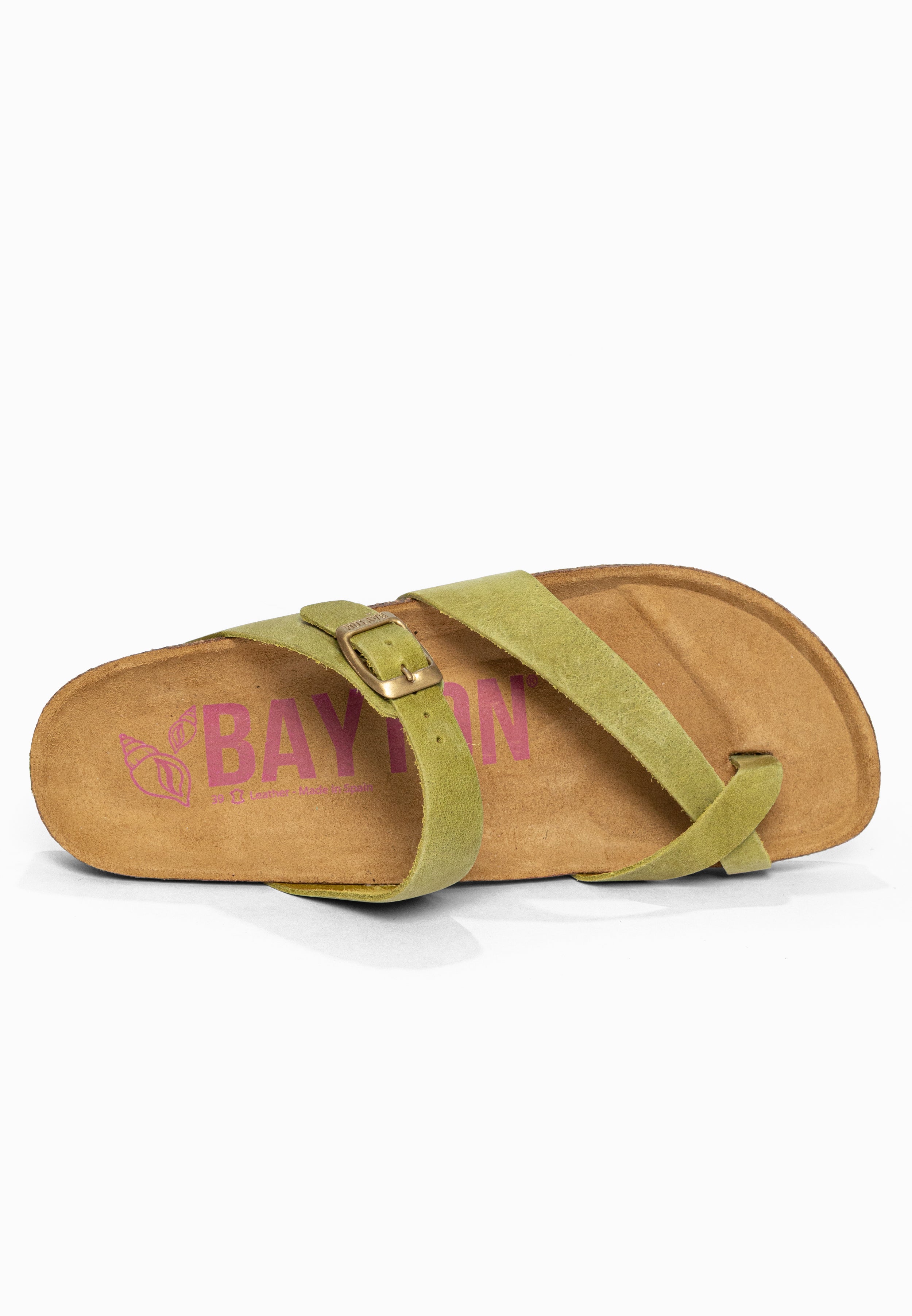 Sandales à Entre-doigts Diane Vert en Cuir Bayton pour Femme