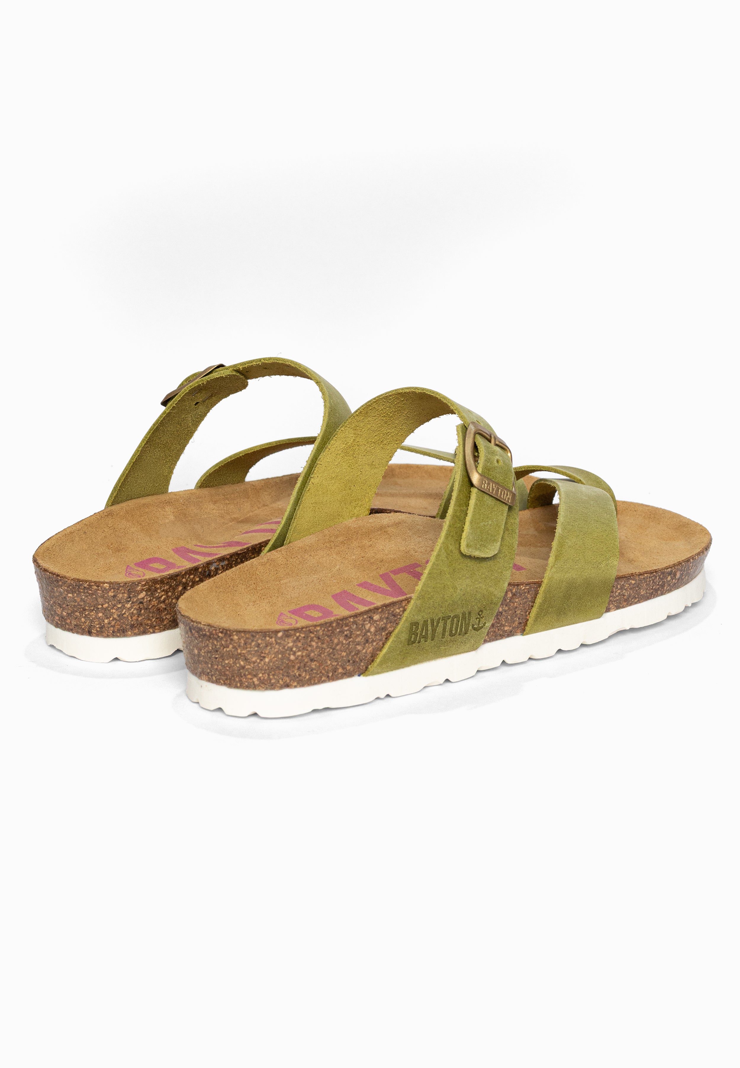 Sandales à Entre-doigts Diane Vert en Cuir Bayton pour Femme