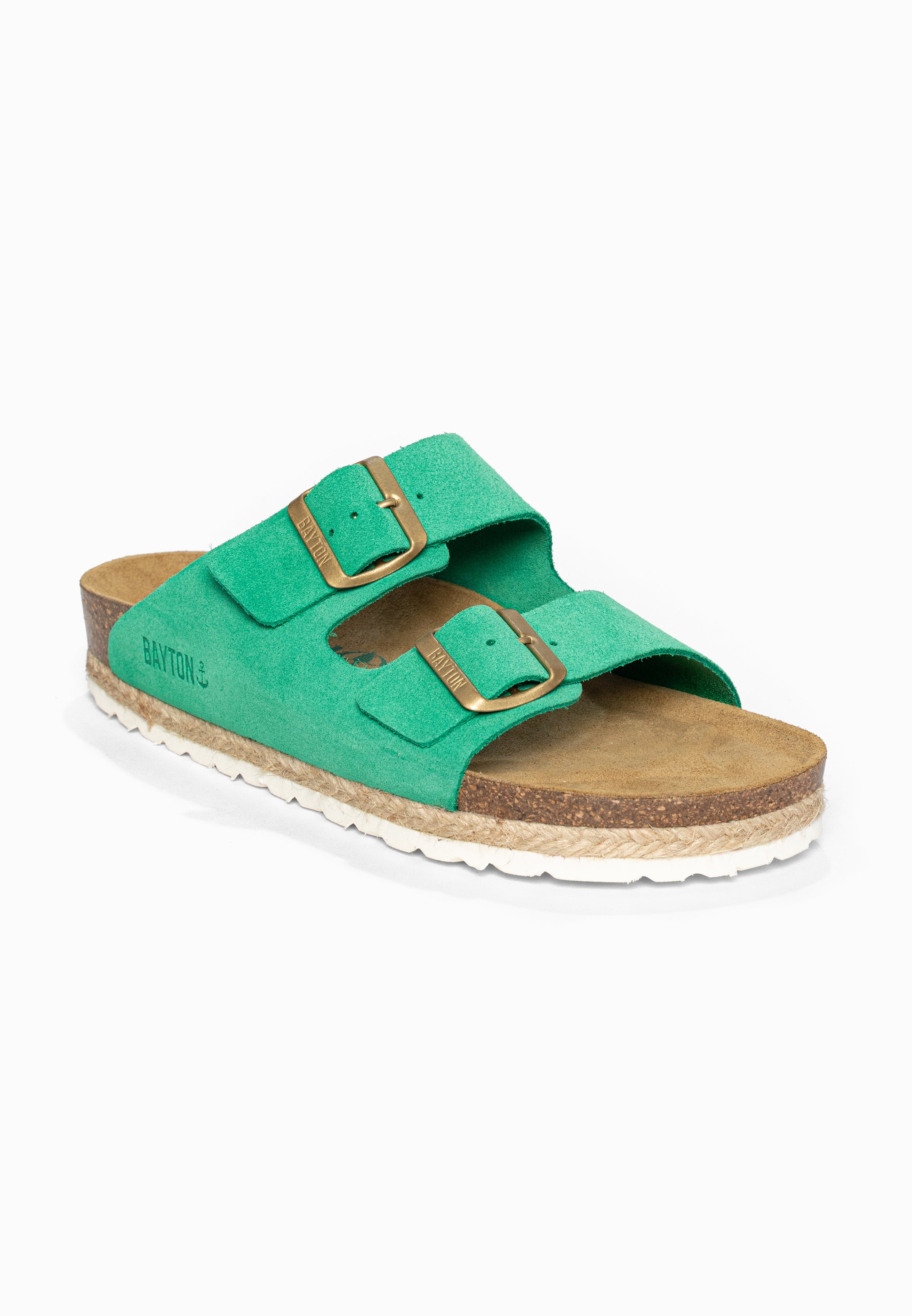 Sandales 2 Brides Benalla Vert en Cuir Suédé Bayton pour Femme