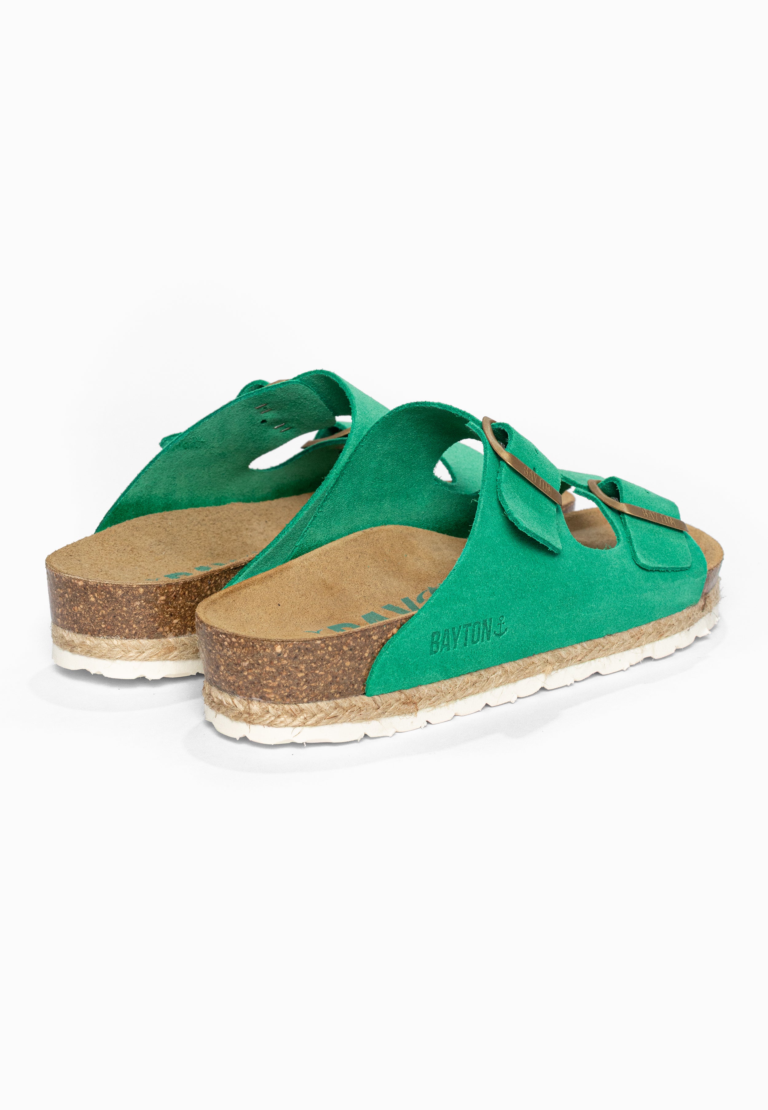Sandales 2 Brides Benalla Vert en Cuir Suédé Bayton pour Femme
