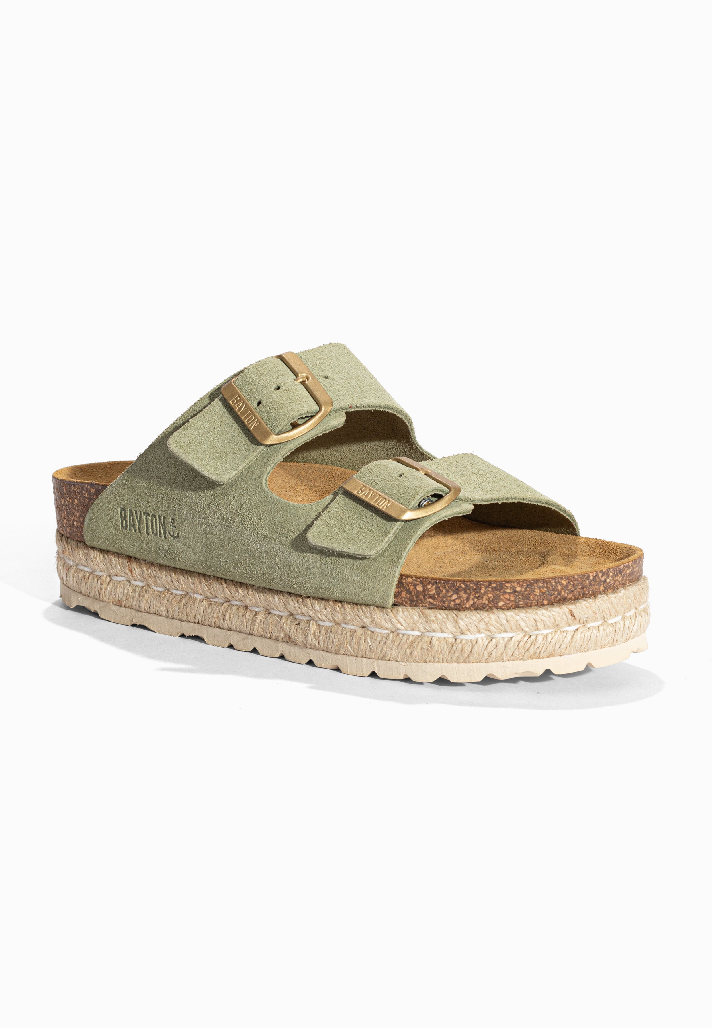 Sandales à Plateforme Alcee Vert en Cuir Suédé Bayton pour Femme