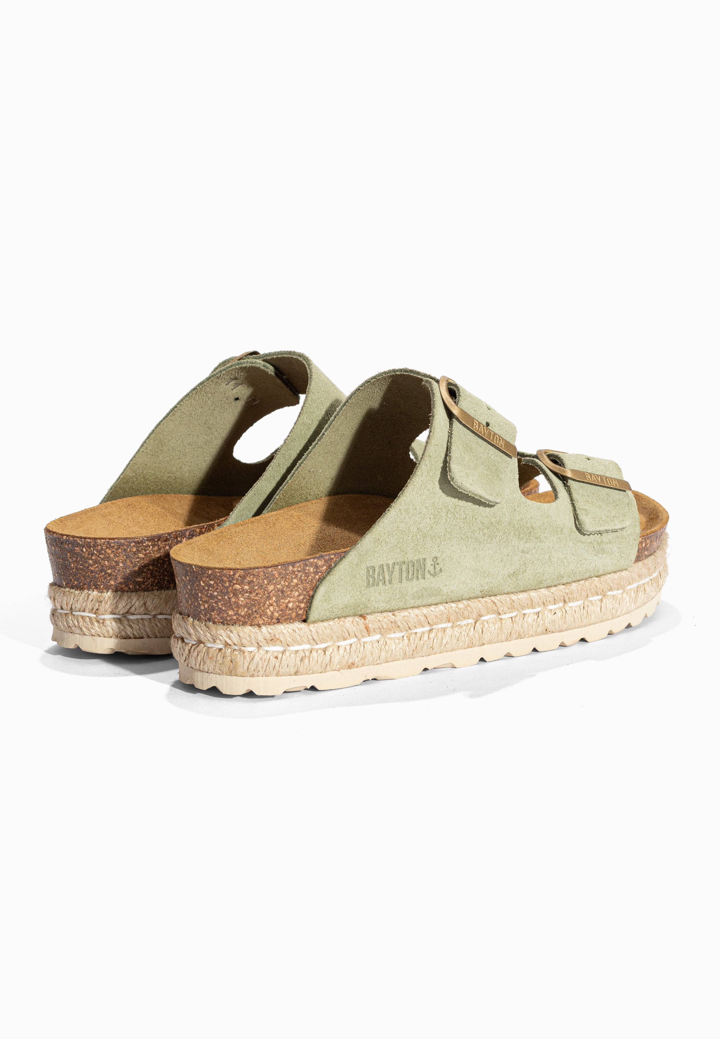 Sandales à Plateforme Alcee Vert en Cuir Suédé Bayton pour Femme