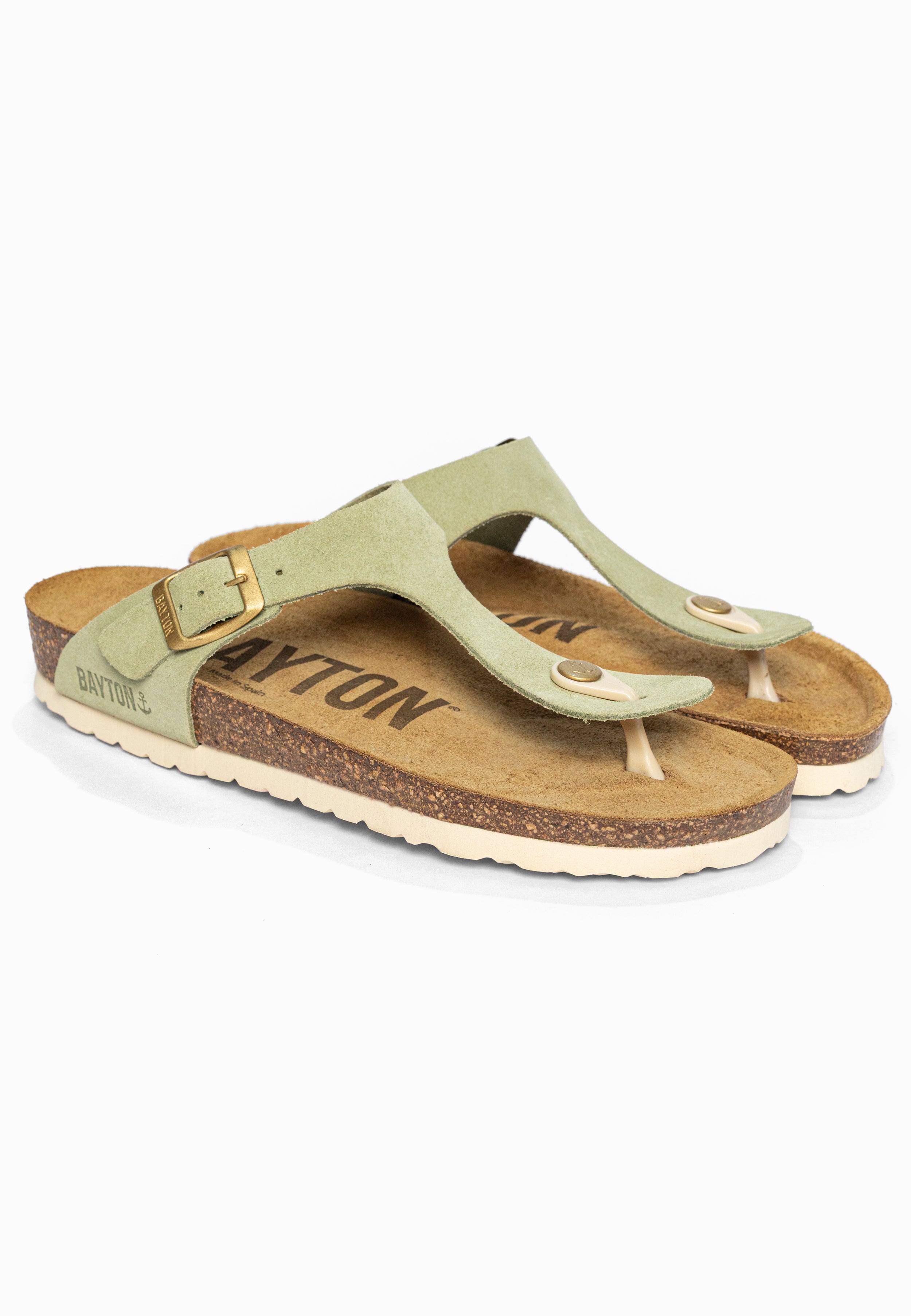 Sandales à Entre-doigts Mercure Vert en Cuir Suédé Bayton pour Femme