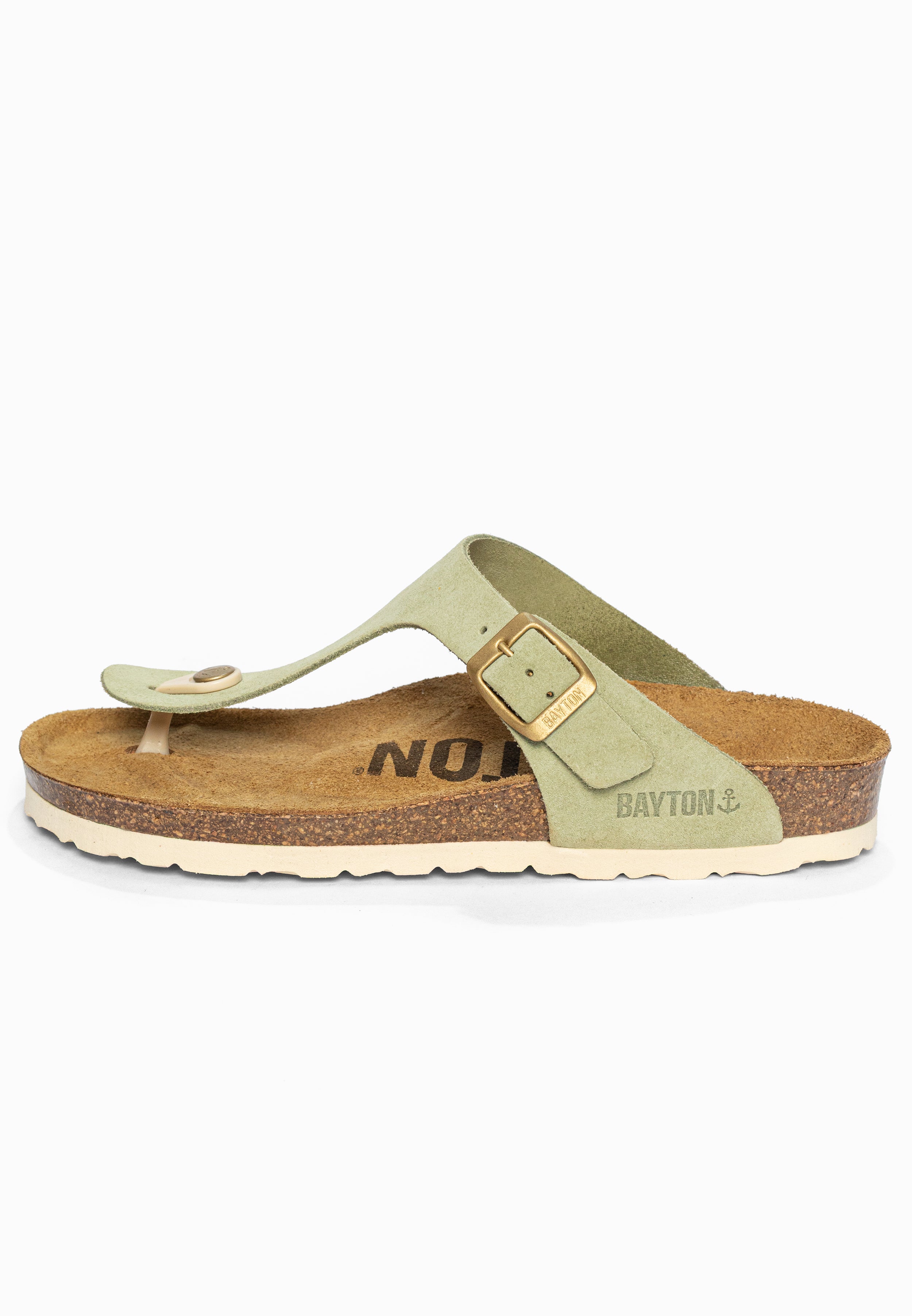 Sandales à Entre-doigts Mercure Vert en Cuir Suédé Bayton pour Femme