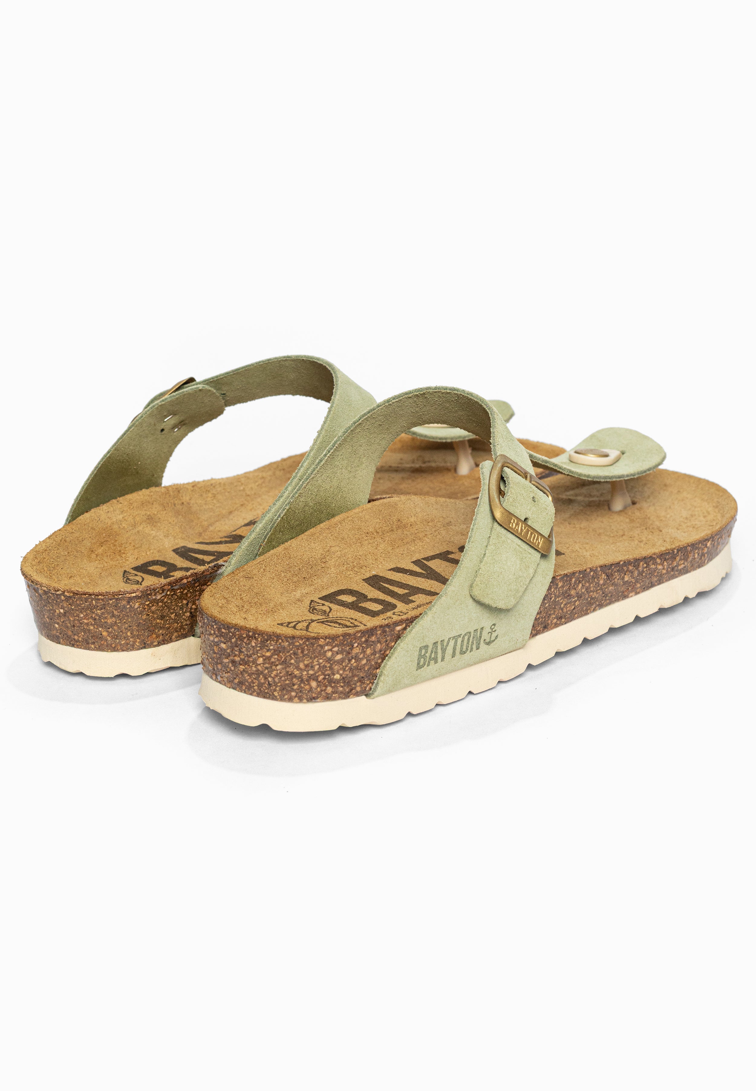 Sandales à Entre-doigts Mercure Vert en Cuir Suédé Bayton pour Femme